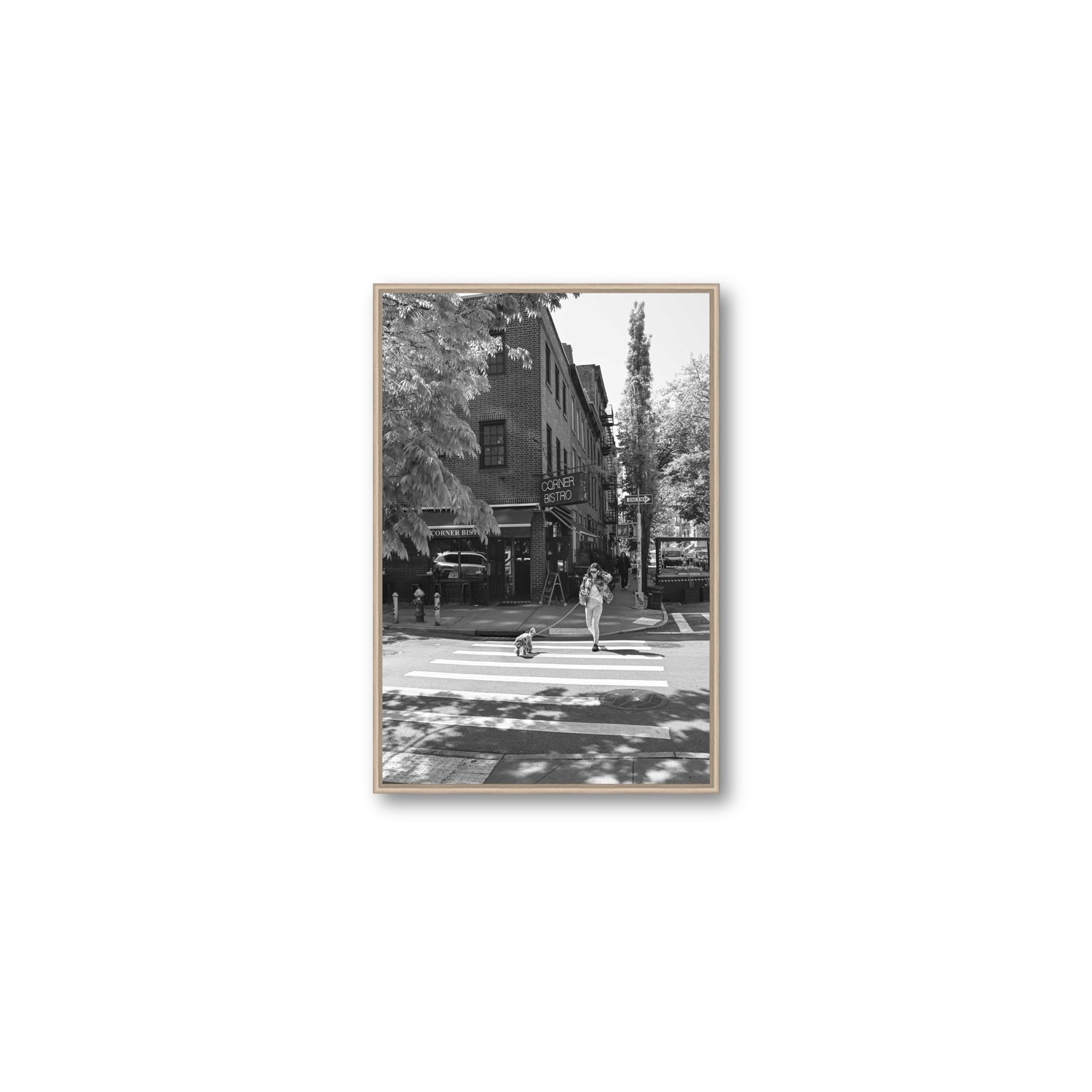 Sunlit Stroll New York NYC Black & White wall art Medium fine art canvas in natural oak float frame