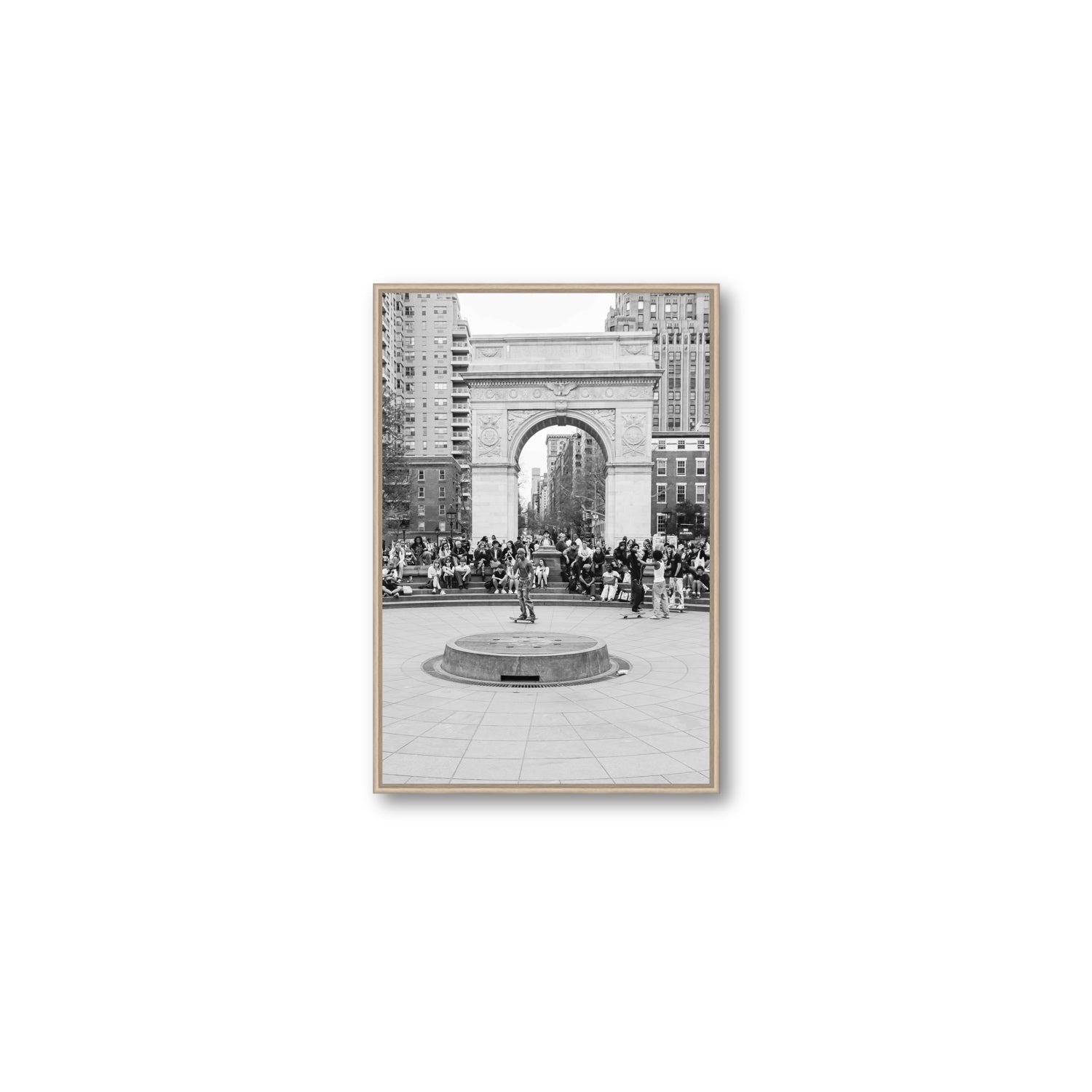 Concrete Conqueror New York NYC Skateboard wall art Medium fine art canvas in natural oak float frame