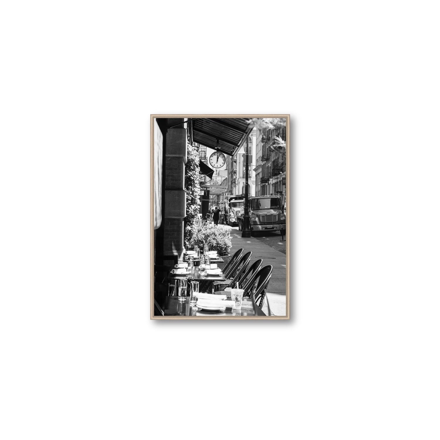 Mercer Street New York NYC Black & White wall art Medium fine art canvas in natural oak float frame