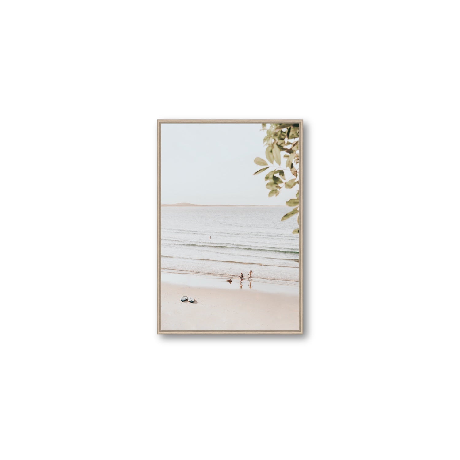 Walking On Sunshine fine art print, Noosa, Australia, coastal scenes artwork, Medium, Natural Oak Float Frame, Fine Art Canvas