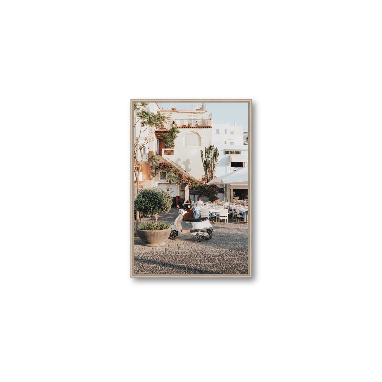 Ristorante Ischia Italian Mediterranean decor wall art Medium fine art canvas in natural oak float frame