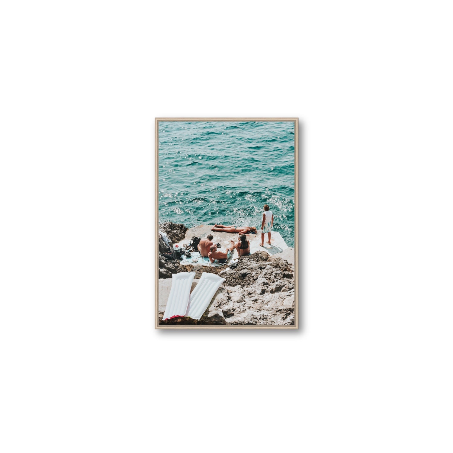 Gli Amici Praiano Amalfi Coast coastal wall art Medium fine art canvas in natural oak float frame