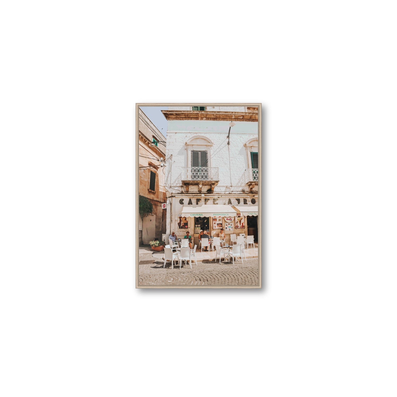 Cafe Ostuni Puglia Café Ostuni Italian wall art Medium fine art canvas in natural oak float frame