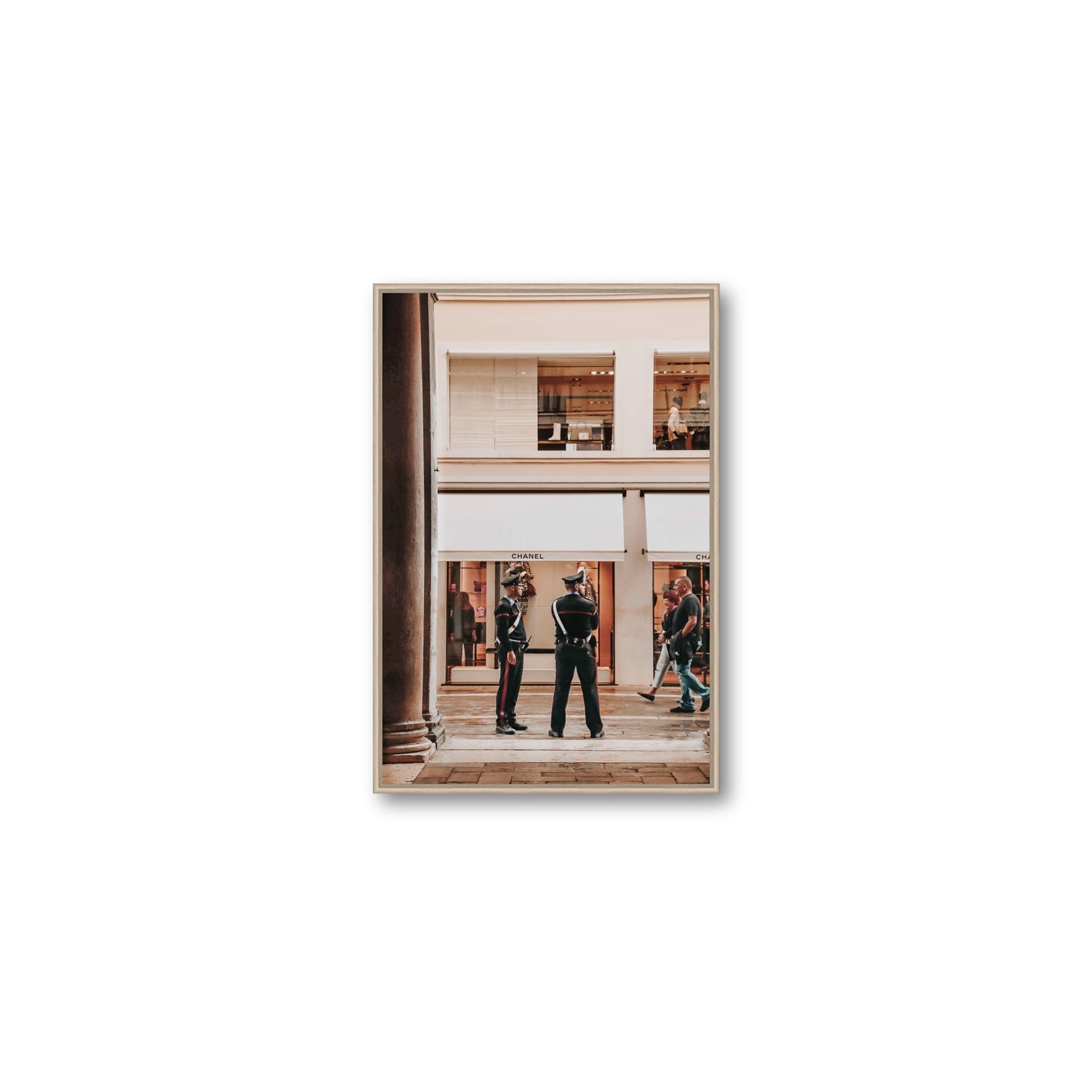 Style Police Venice Italian wall art Medium fine art canvas in natural oak float frame