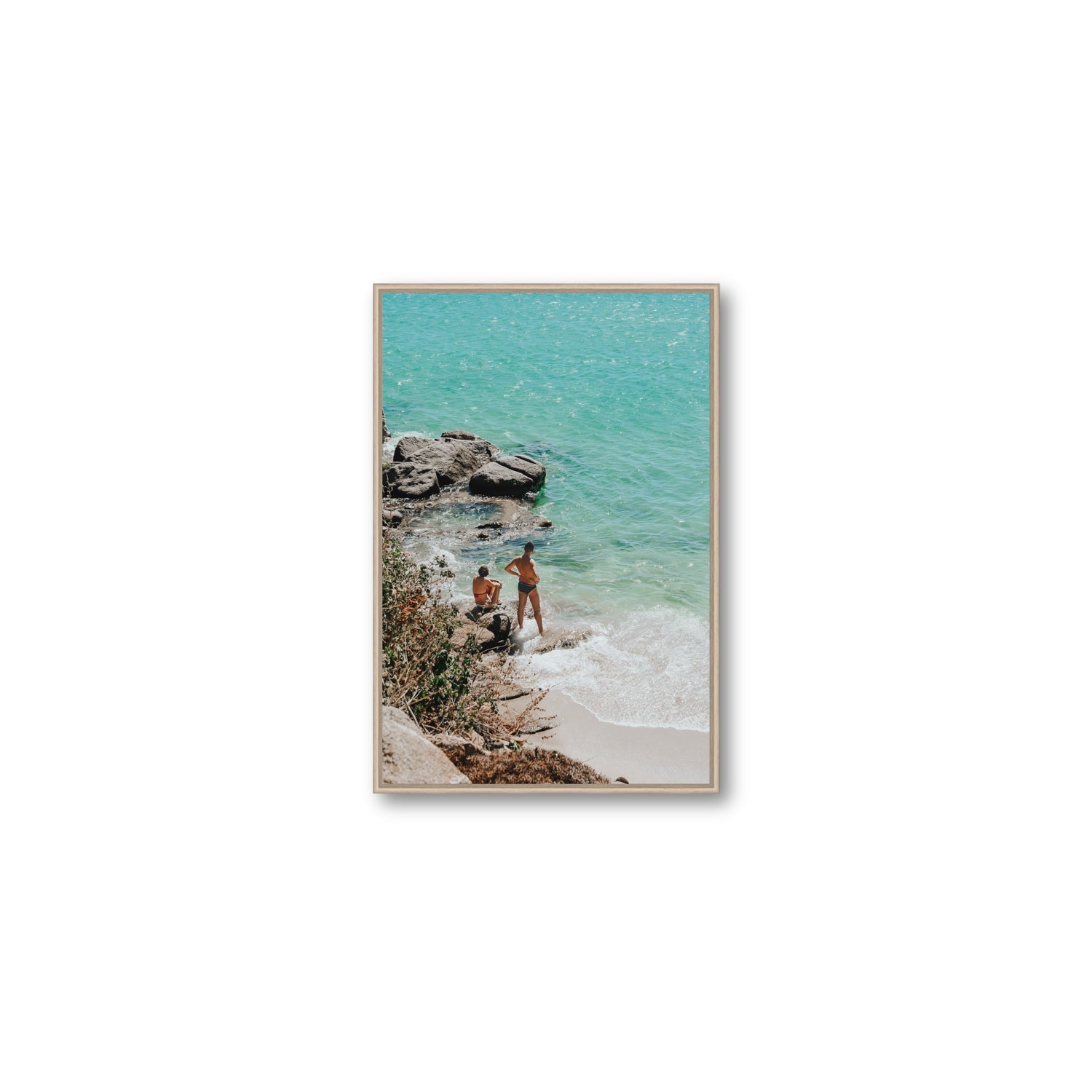 Scene Stealers Mykonos Greek island wall art Medium fine art canvas in natural oak float frame