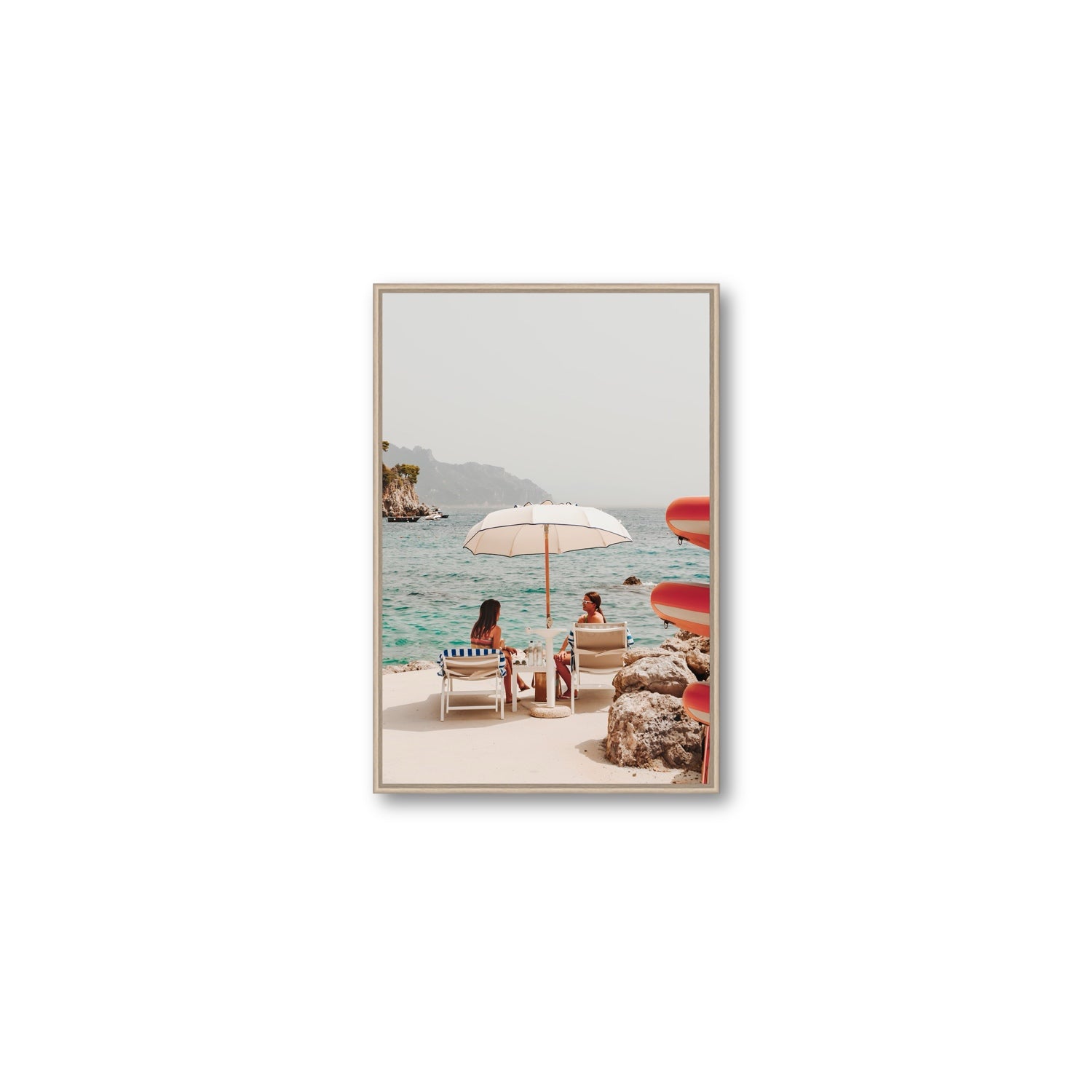 Salty Banter Amalfi Mediterranean wall art Medium fine art canvas in natural oak float frame