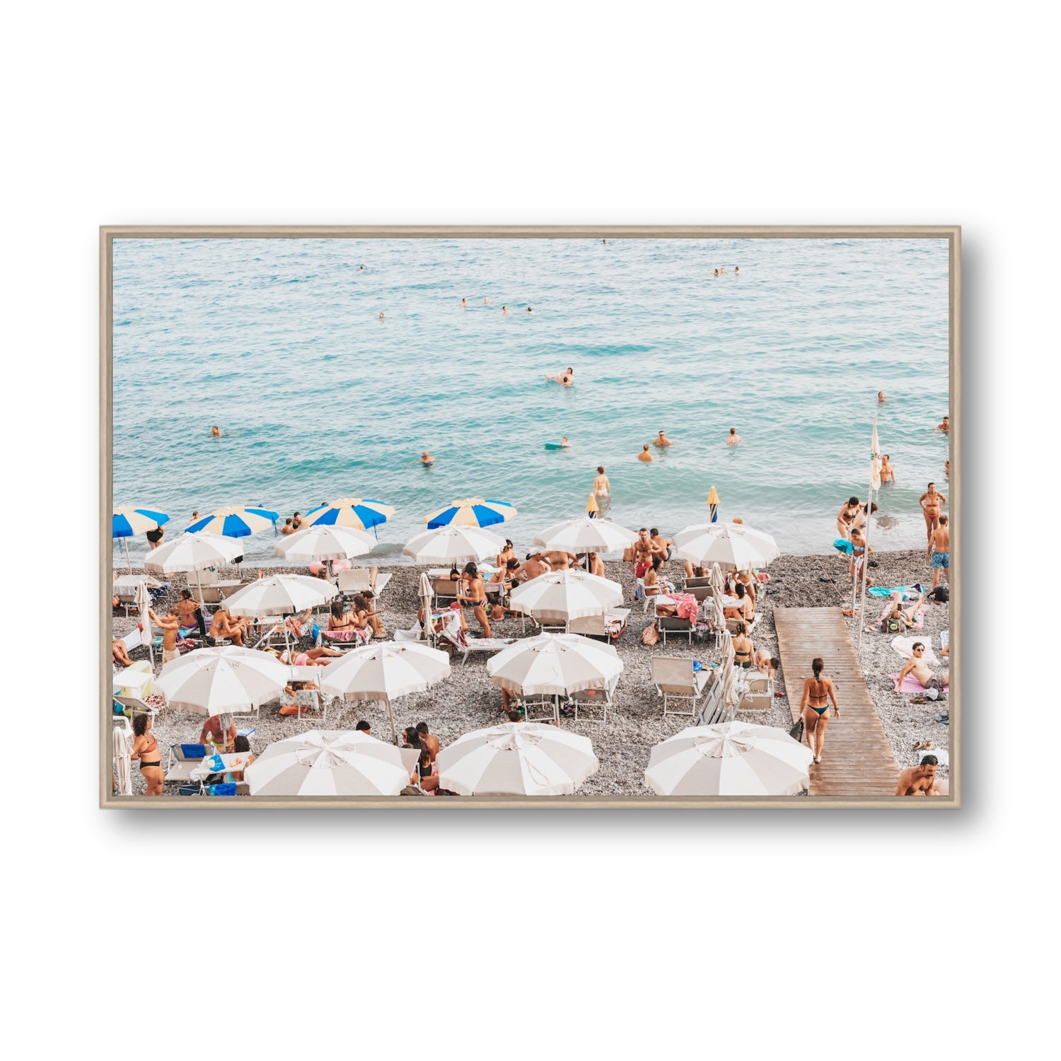 Dreamscape Amalfi Italian beach wall art Statement fine art canvas in natural oak float frame