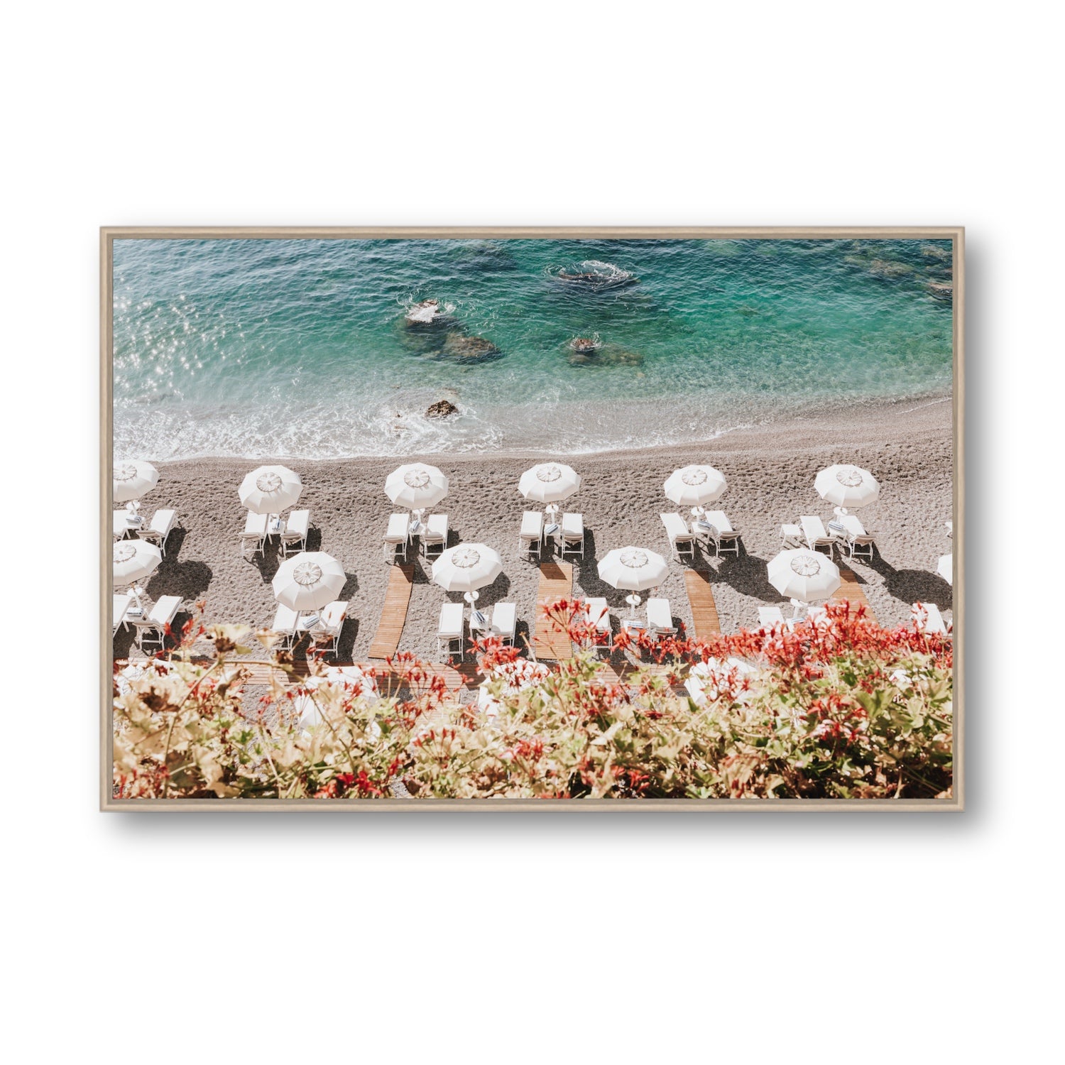 Coastal Charms fine art print, Amalfi, Italy, Statement, Natural Oak Float Frame, Fine Art Canvas
