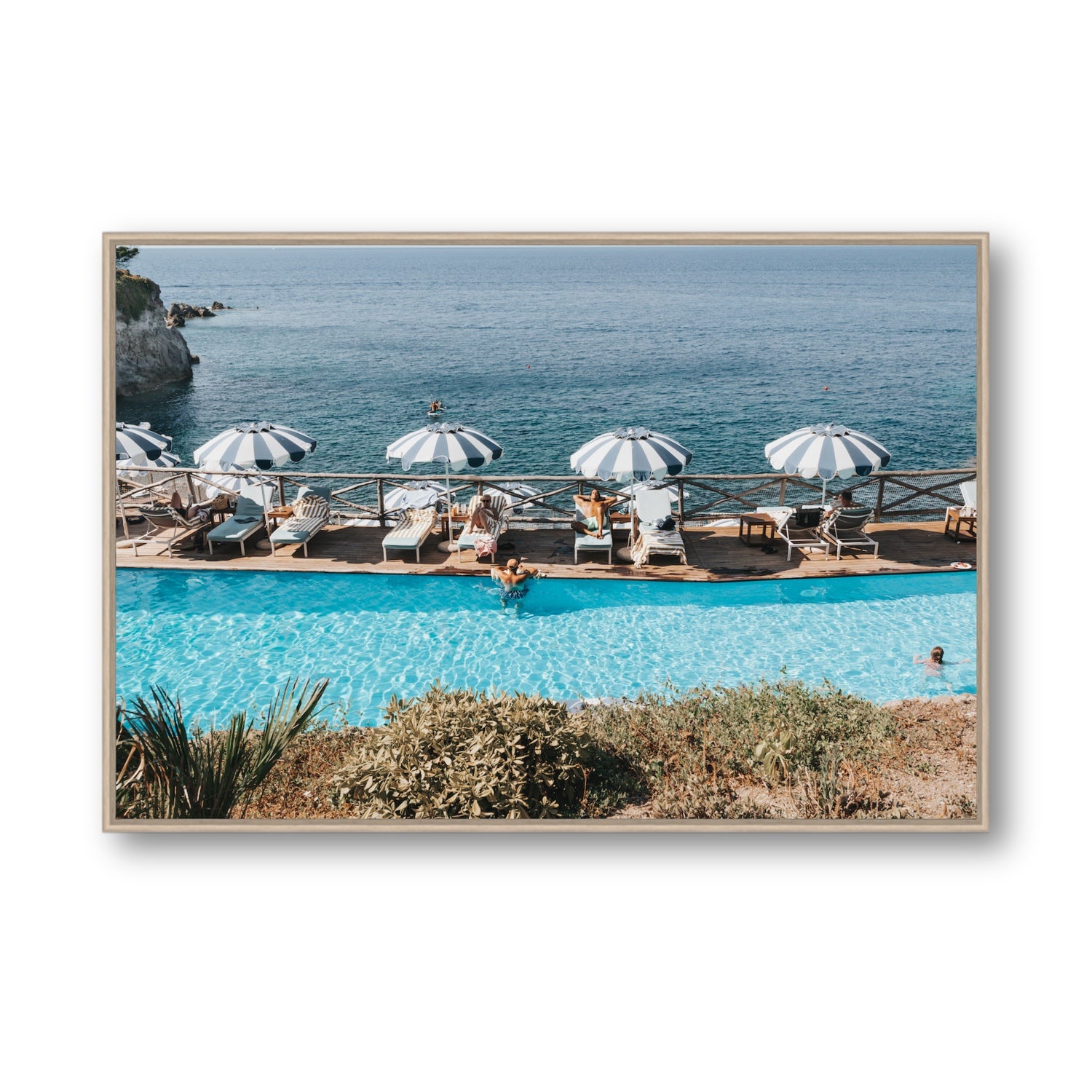 Hues Of Blues fine art print, Ischia, Italy, Statement, Natural Oak Float Frame, Fine Art Canvas