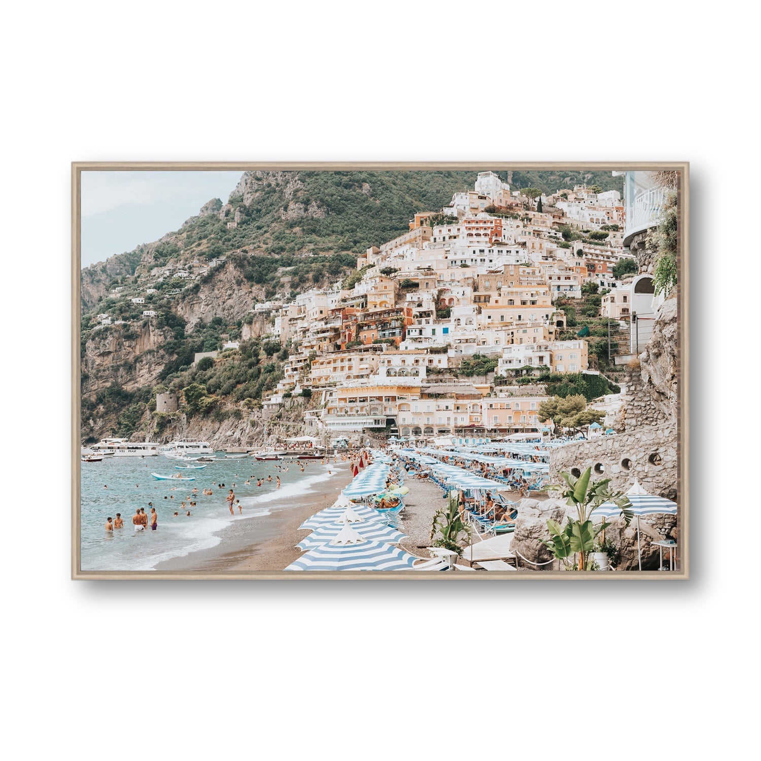 Villagio Sul Mare fine art print, Positano, Italy, Statement, Natural Oak Float Frame, Fine Art Canvas