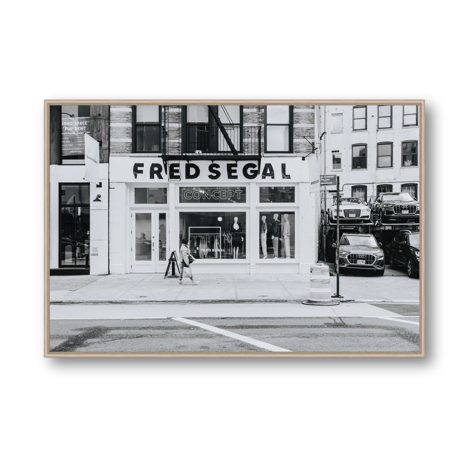 Noir York New York NYC Black & White wall art Statement fine art canvas in natural oak float frame