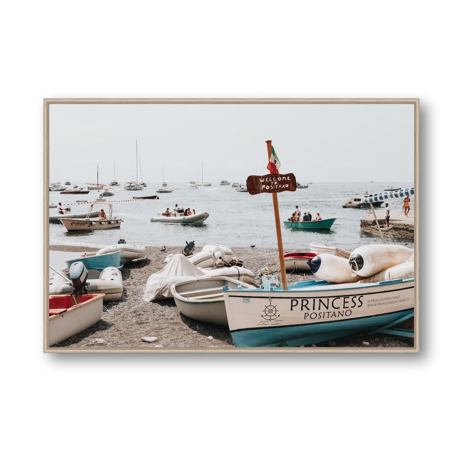 Princess Positano fine art print, Positano, Italy, Statement, Natural Oak Float Frame, Fine Art Canvas