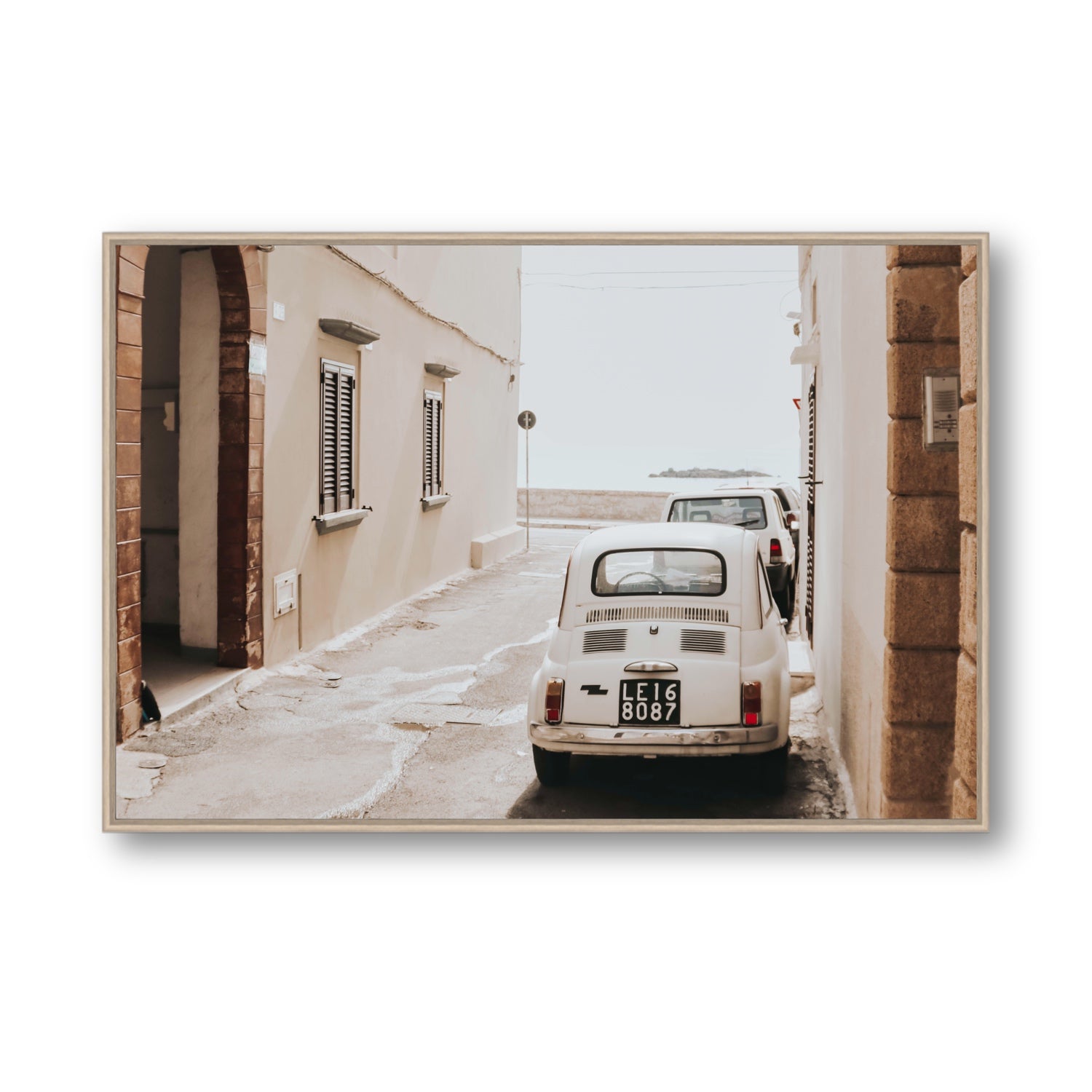 Bambini Lane Puglia Italian wall art Statement fine art canvas in natural oak float frame