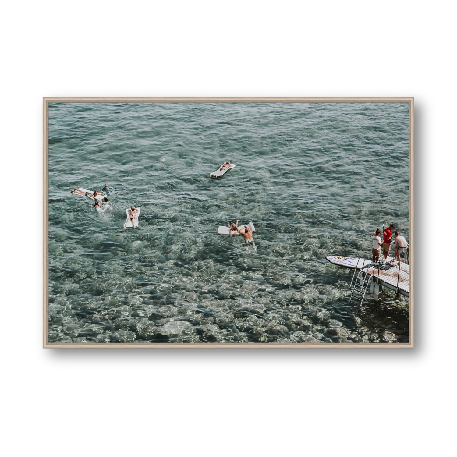 Having A Whale Of A Time Tuscany coastal wall art Statement fine art canvas in natural oak float frame