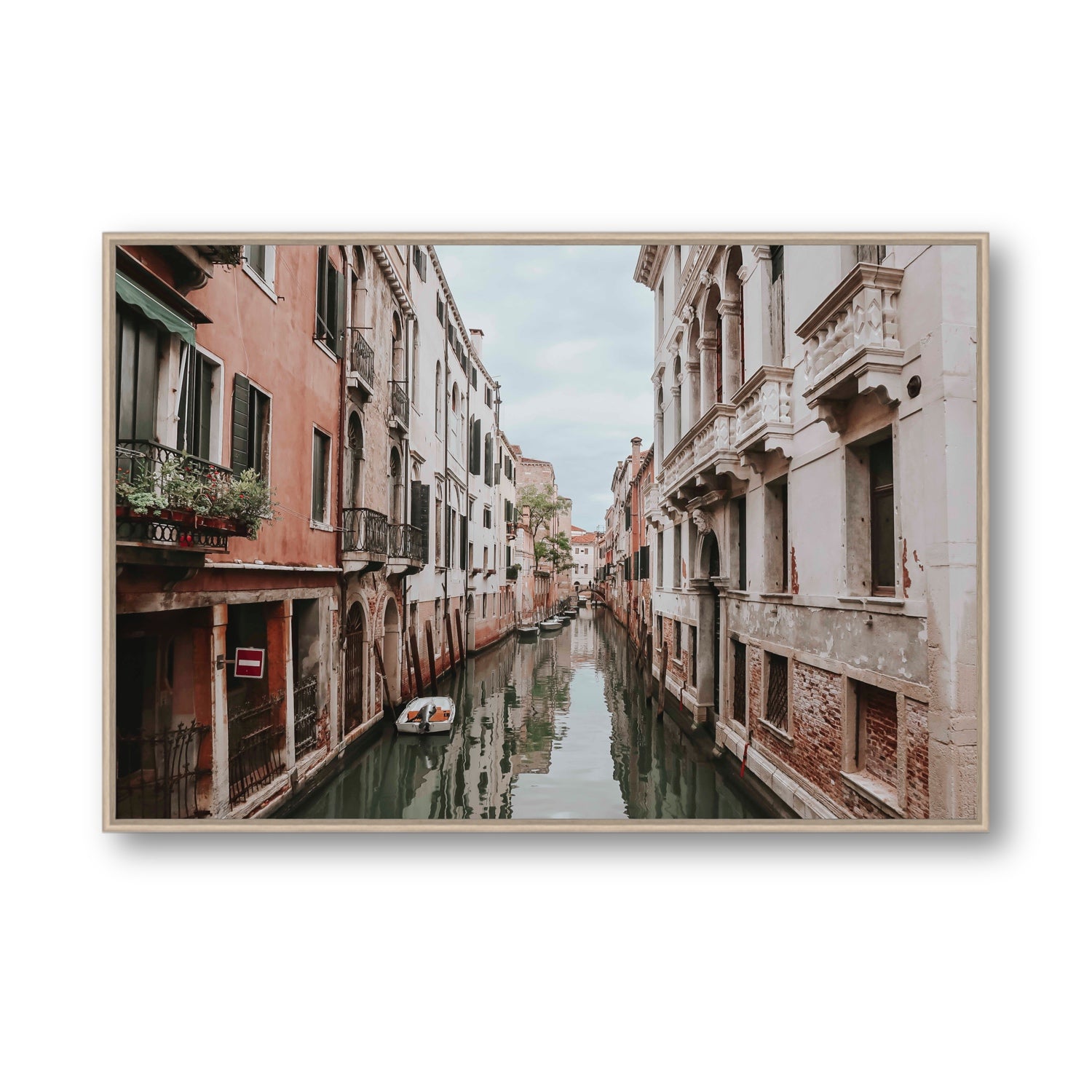 The Floating City Venice Canal Italian decor wall art Statement fine art canvas in natural oak float frame