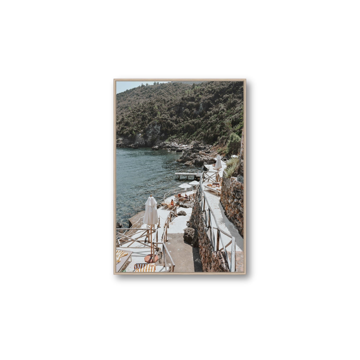 L'Estate Tuscany coastal Italian wall art Large fine art canvas in natural oak float frame