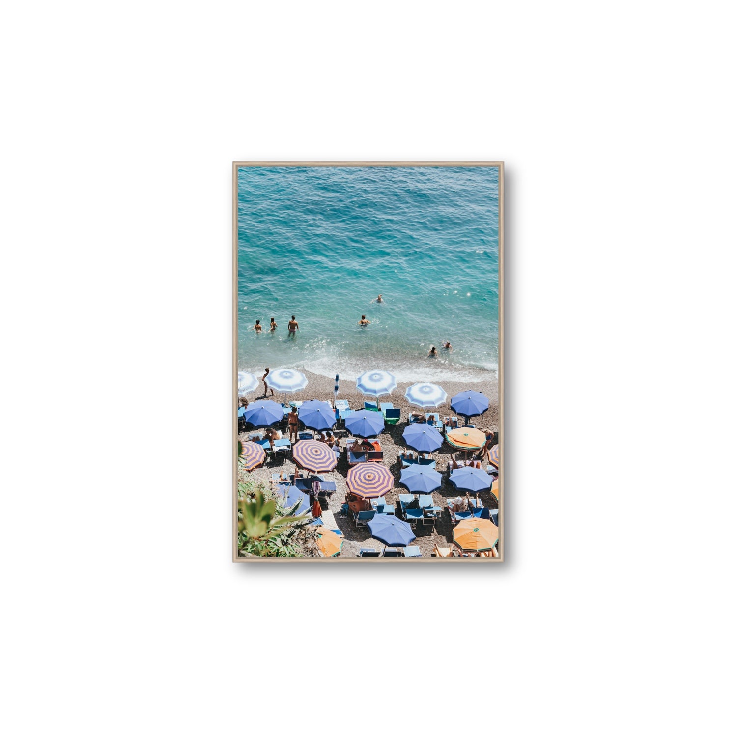 Paradise Beach fine art print, Positano, Italy, Large, Natural Oak Float Frame, Fine Art Canvas