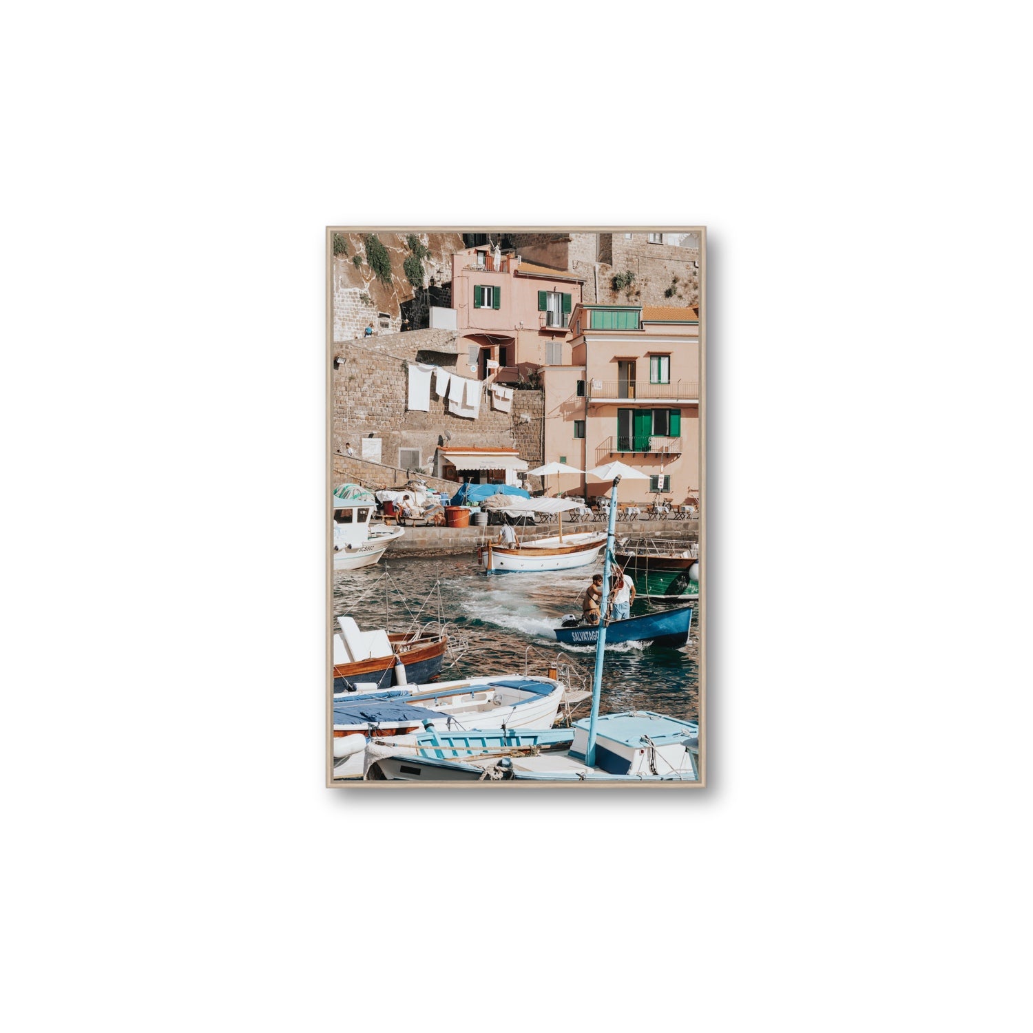 Coastal Carousel fine art print, Sorrento, Italy, Large, Natural Oak Float Frame, Fine Art Canvas