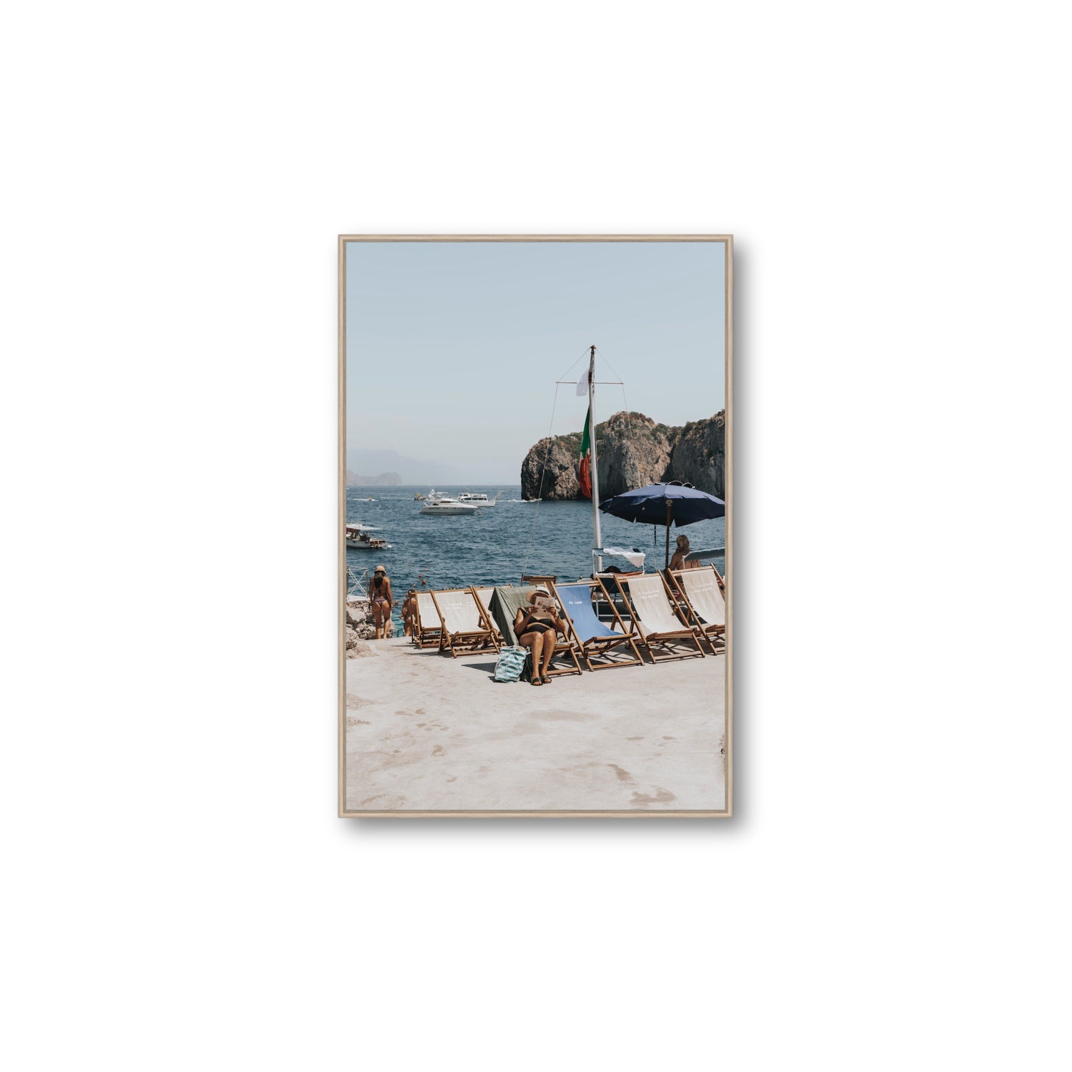 Vintage Sun Goddess fine art print, Capri, Italy, Large, Natural Oak Float Frame, Fine Art Canvas