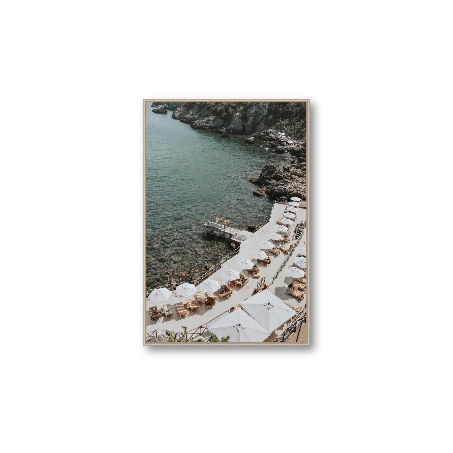 Pier Perspectives Tuscany coastal Italian wall art Large fine art canvas in natural oak float frame