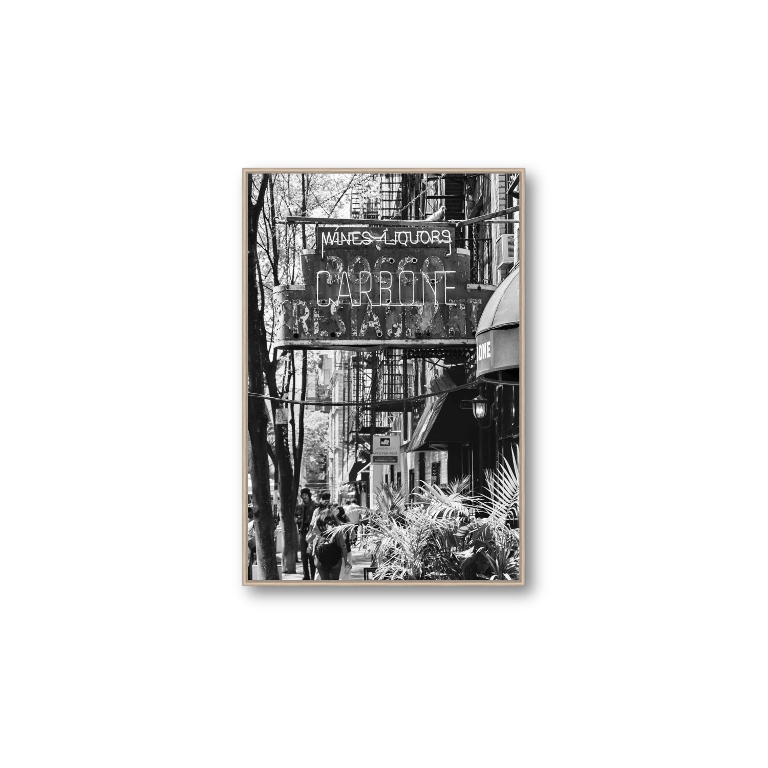 Paparazzi To Pasta New York NYC Black & White wall art Large fine art canvas in natural oak float frame