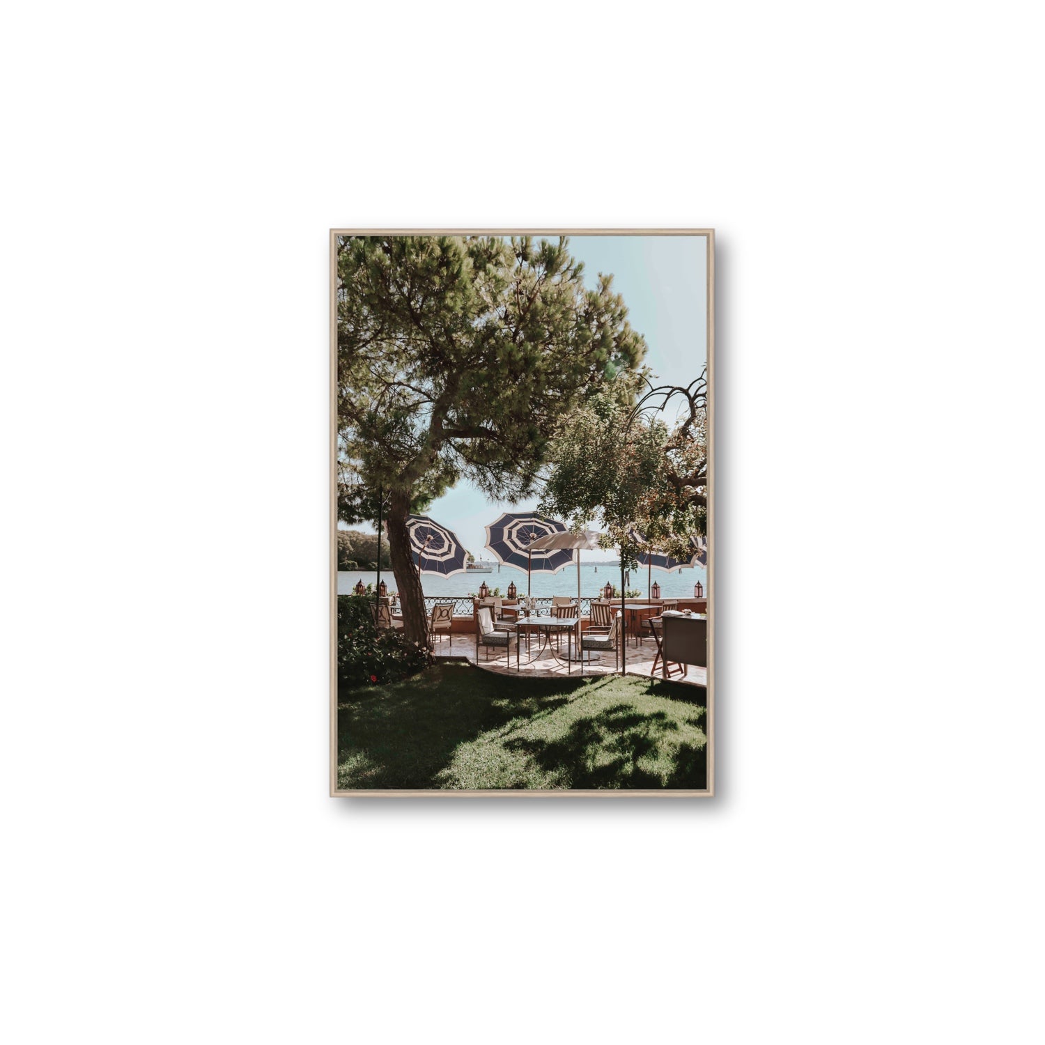 Tranquil Gardens Venice Italian wall art Large fine art canvas in natural oak float frame