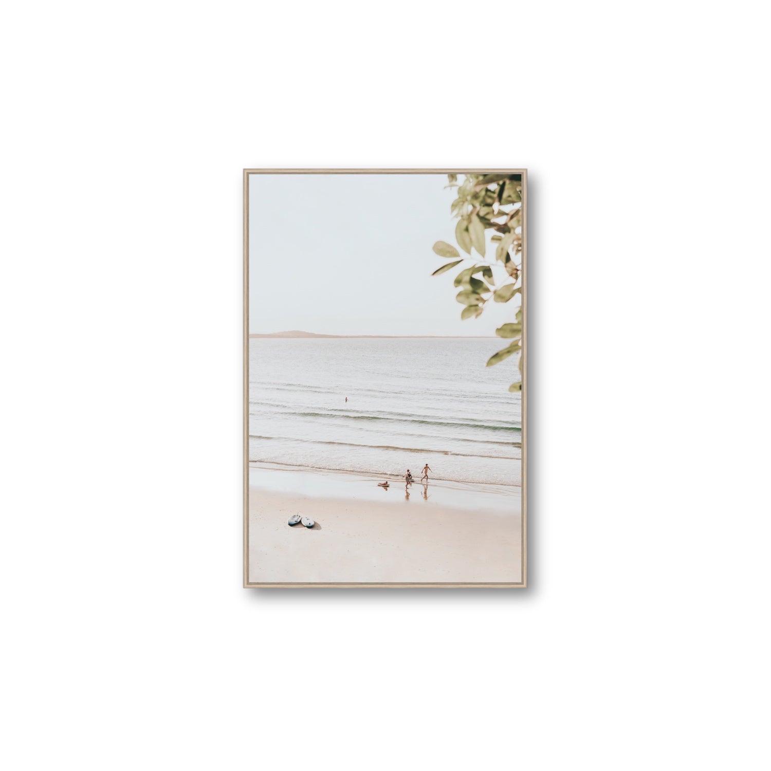 Walking On Sunshine fine art print, Noosa, Australia, coastal scenes artwork, Large, Natural Oak Float Frame, Fine Art Canvas