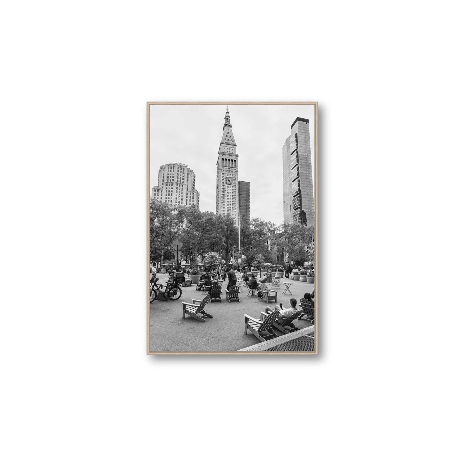 Timeless New York New York NYC Black & White wall art Large fine art canvas in natural oak float frame