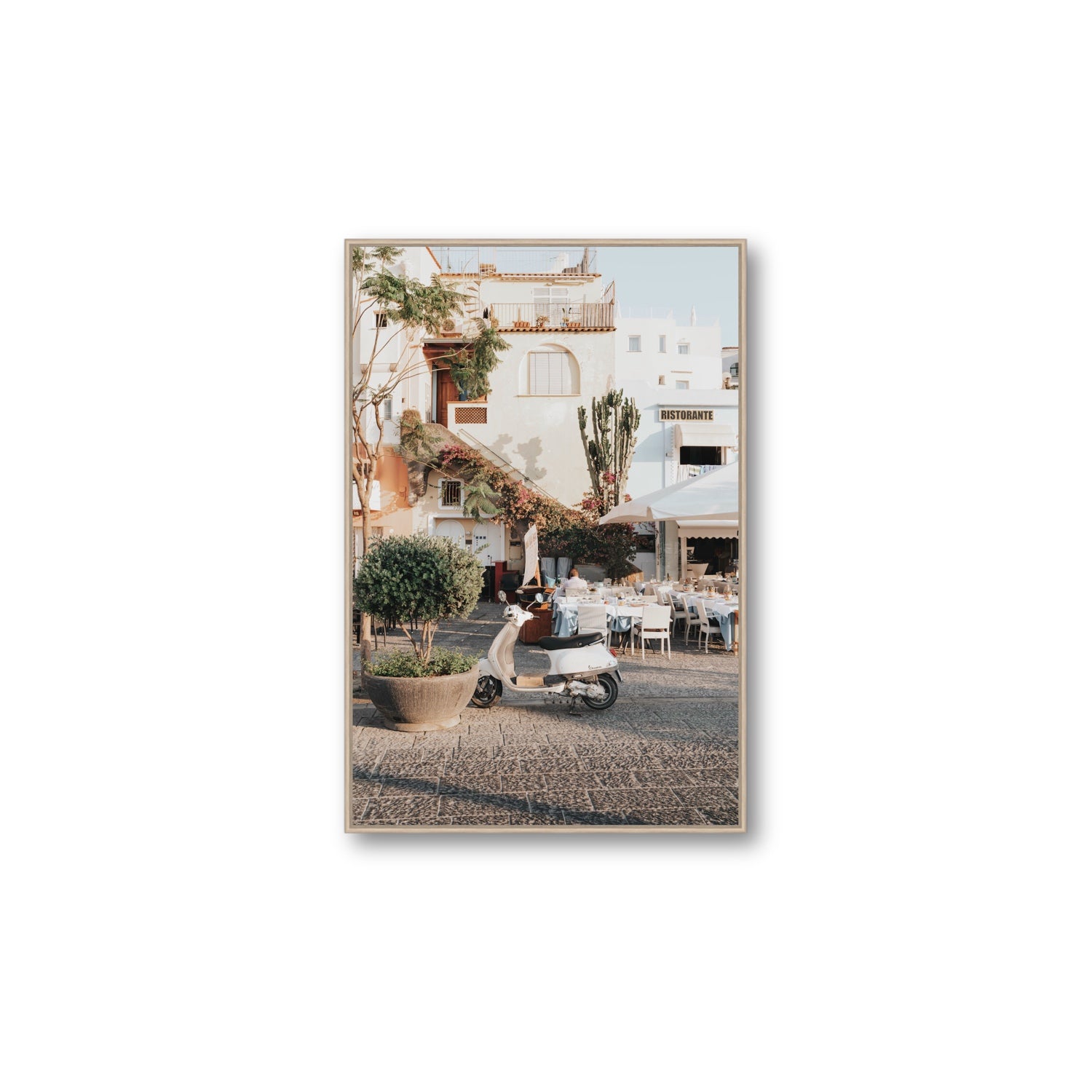 Ristorante Ischia Italian Mediterranean decor wall art Large fine art canvas in natural oak float frame