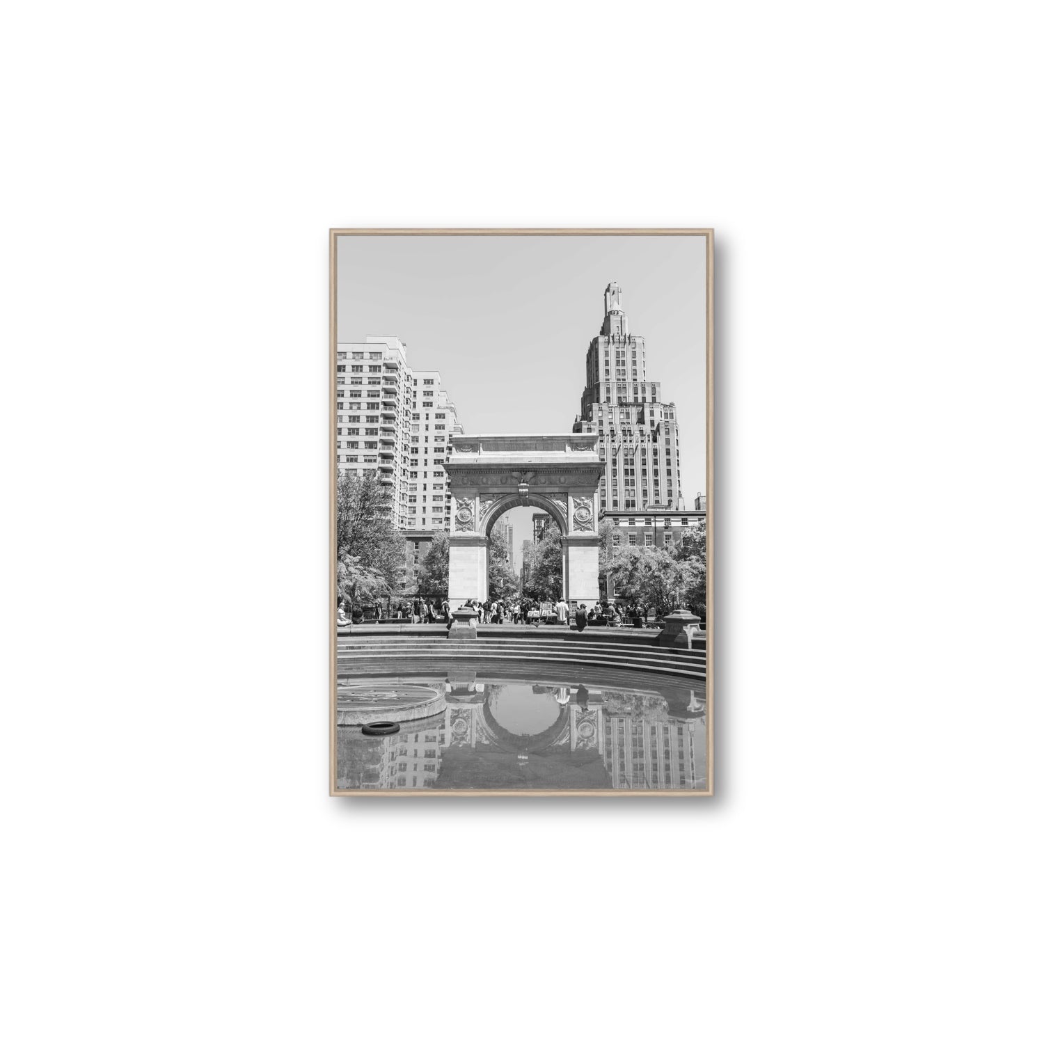 Washington Skyline New York NYC Black & White wall art Large fine art canvas in natural oak float frame