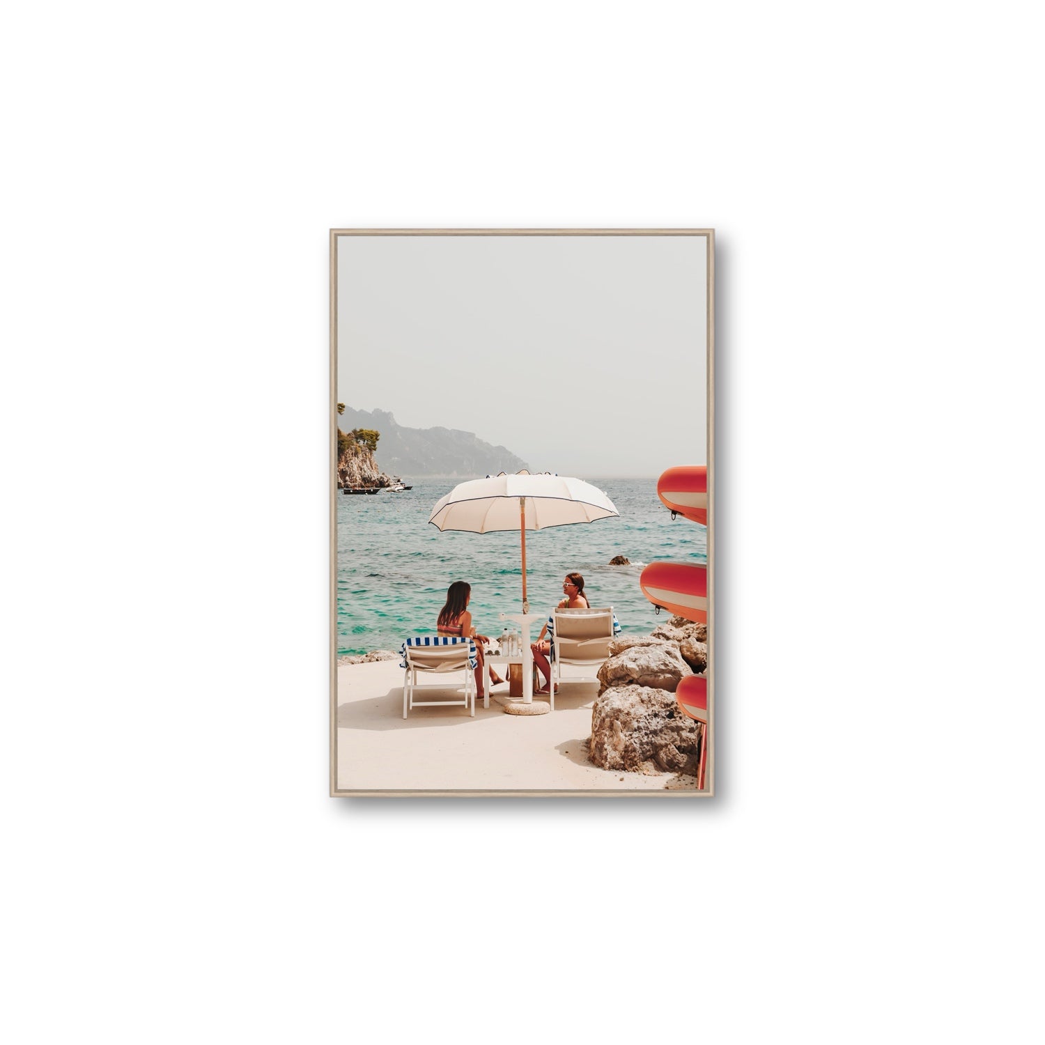 Salty Banter Amalfi Mediterranean wall art Large fine art canvas in natural oak float frame