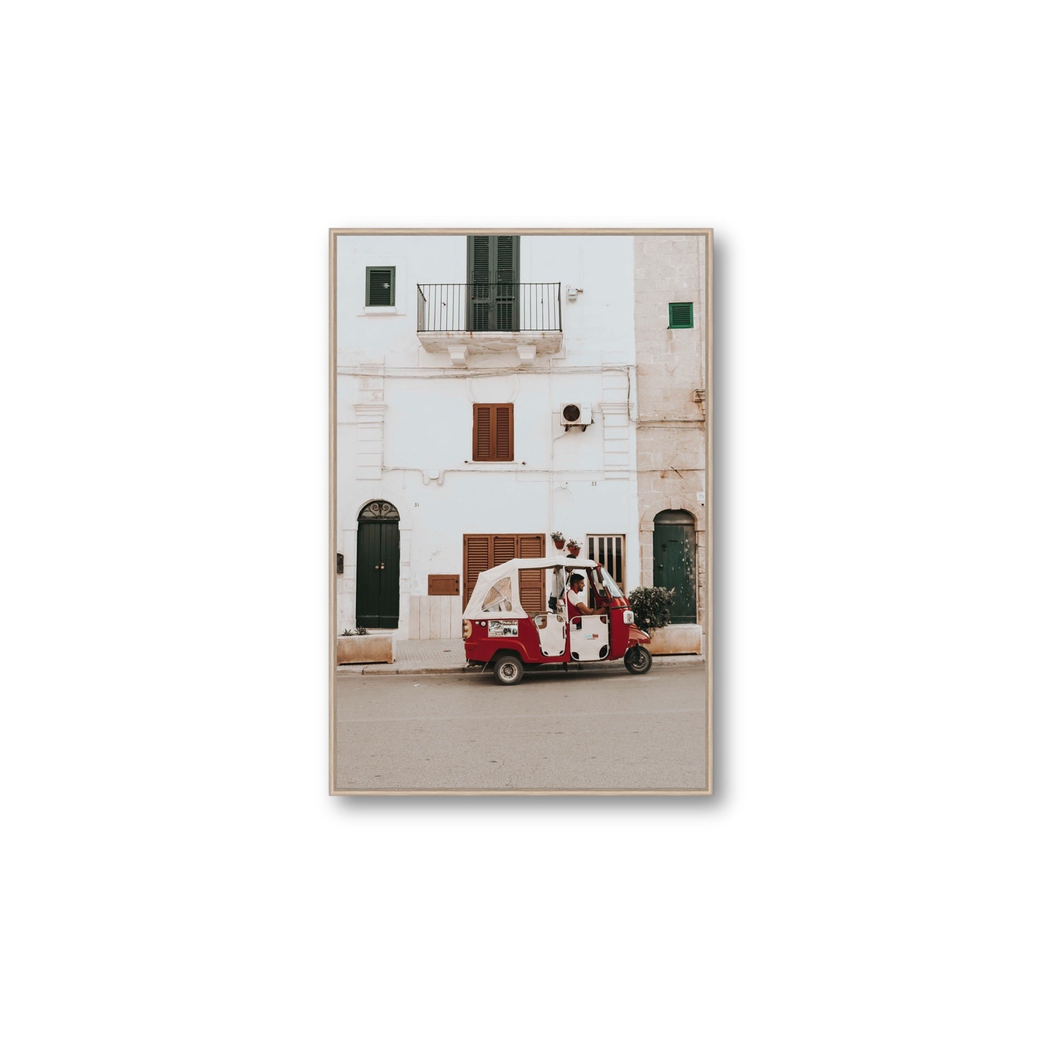 Groovy Piaggio Puglia Italian wall art Large fine art canvas in natural oak float frame