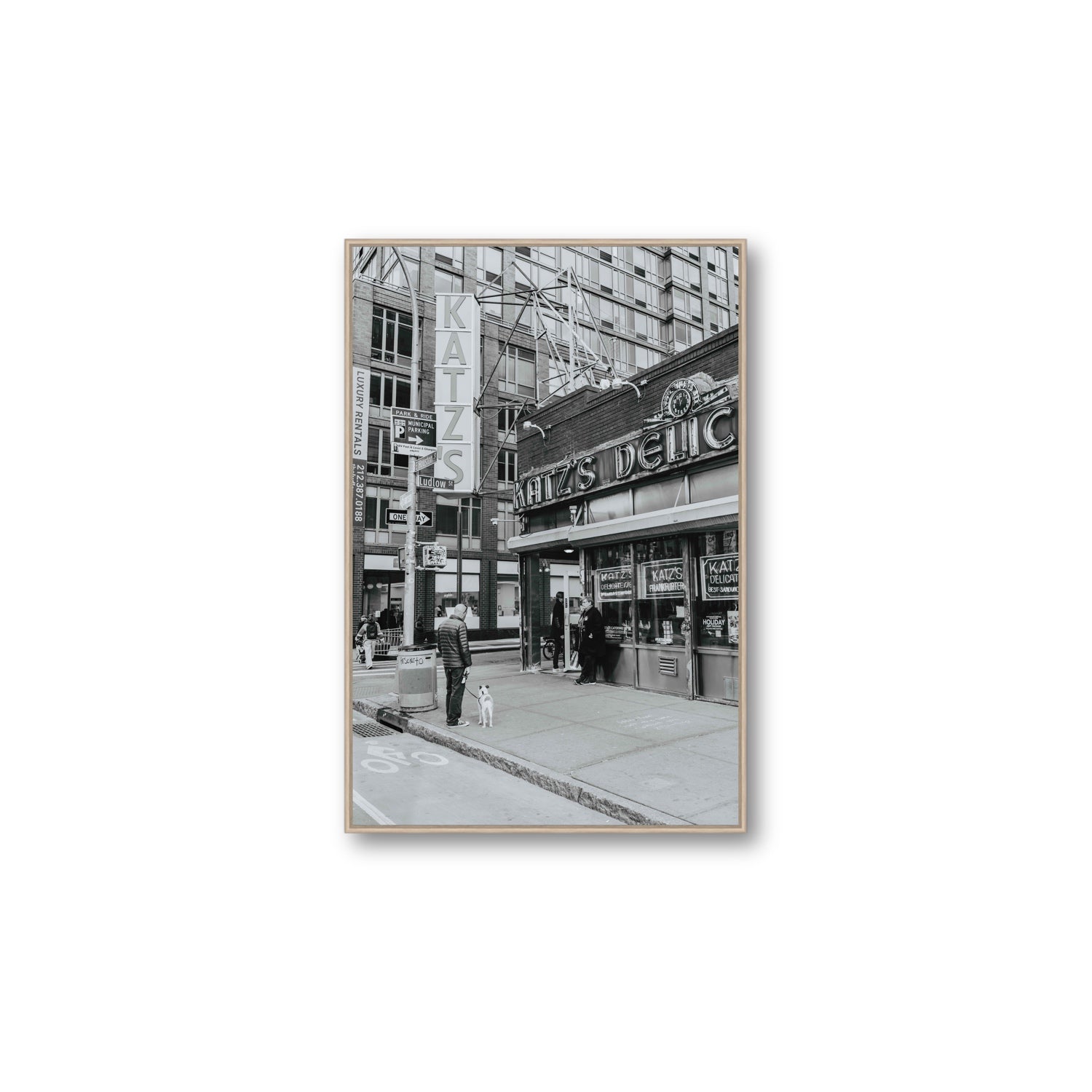Graphite Gotham New York NYC Black & White wall art Large fine art canvas in natural oak float frame