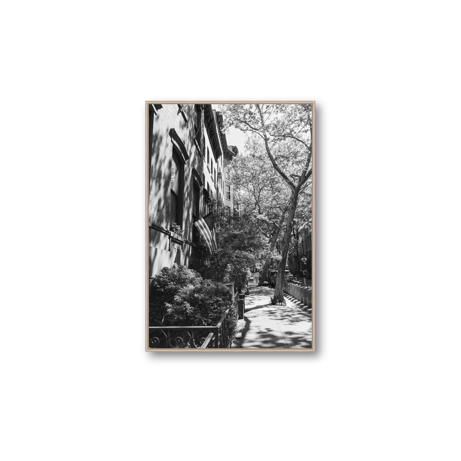 Urban Patriotism New York NYC Black & White wall art Large fine art canvas in natural oak float frame