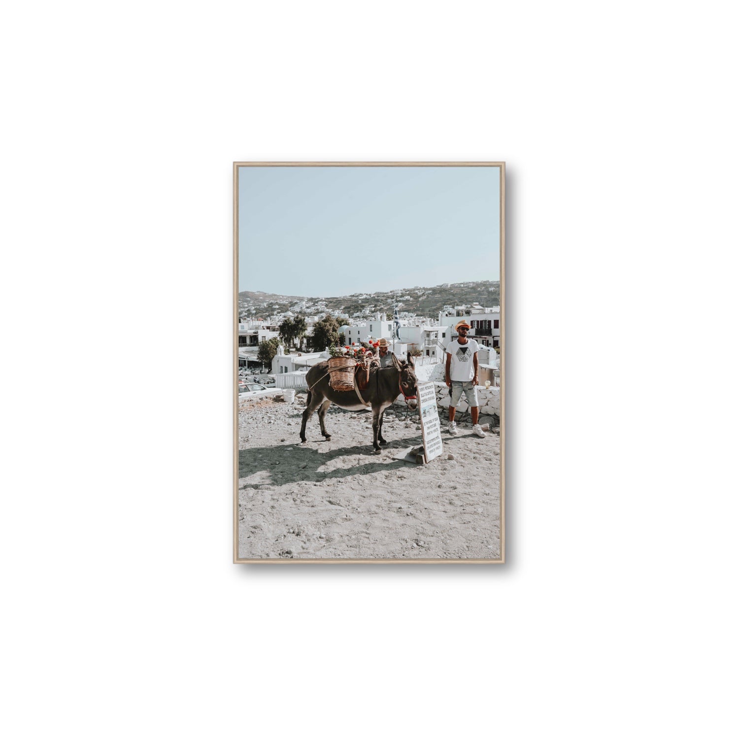 Let The Journey Begin Mykonos Greek island wall art Large fine art canvas in natural oak float frame