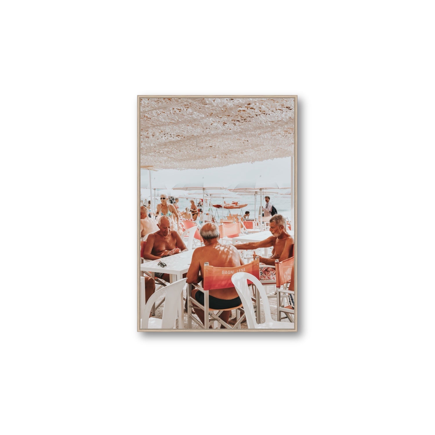 The Players fine art print, Alassio, Italy, Large, Natural Oak Float Frame, Fine Art Canvas