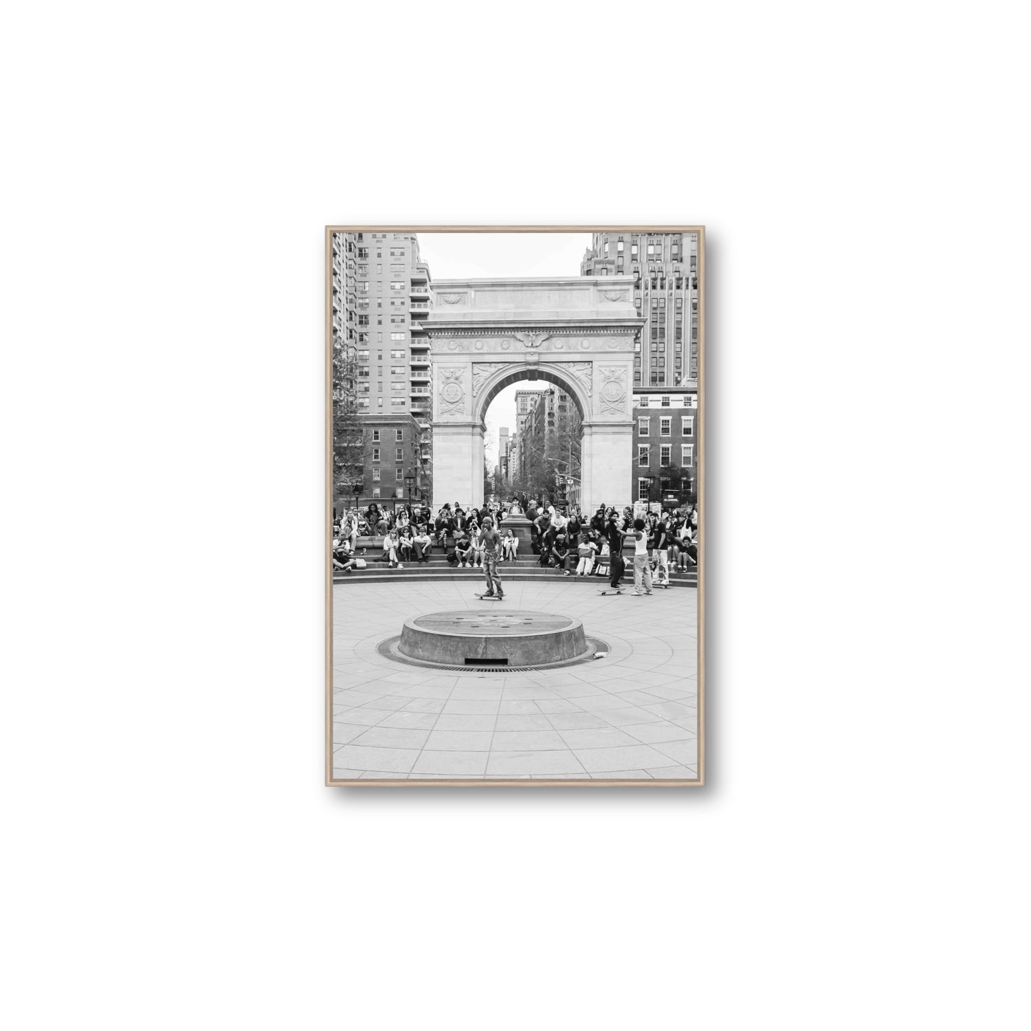 Concrete Conqueror New York NYC Skateboard wall art Large fine art canvas in natural oak float frame