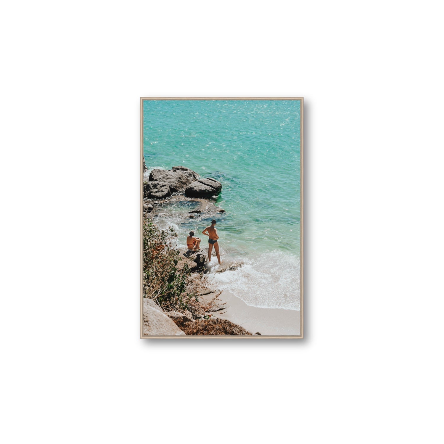 Scene Stealers Mykonos Greek island wall art Large fine art canvas in natural oak float frame