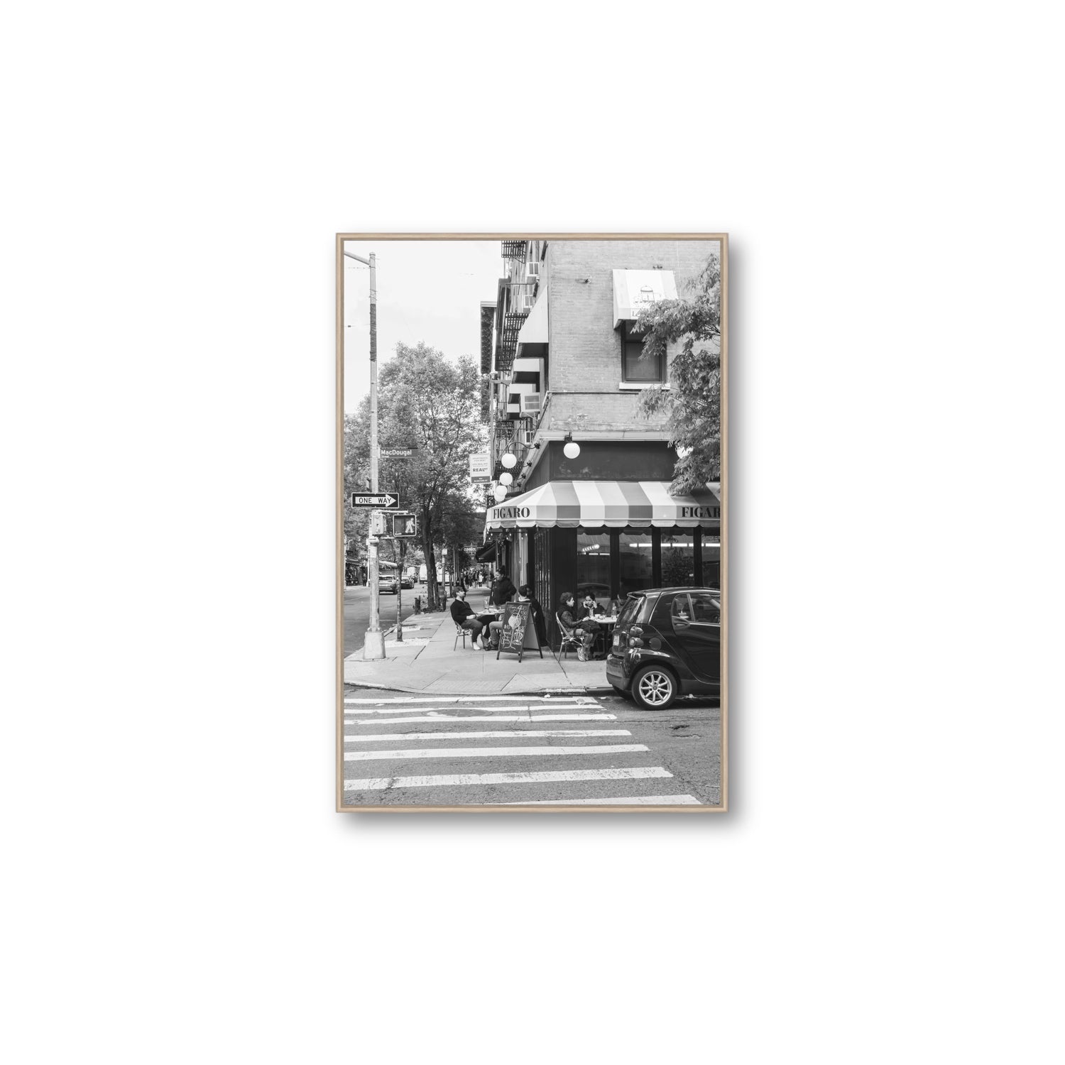 Figaro New York NYC Black & White wall art Large fine art canvas in natural oak float frame