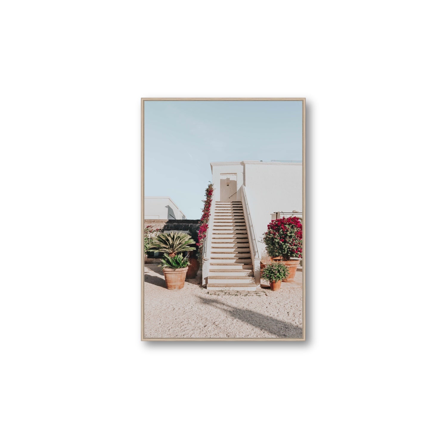 Tranquil Ascent Puglia Italian wall art Large fine art canvas in natural oak float frame