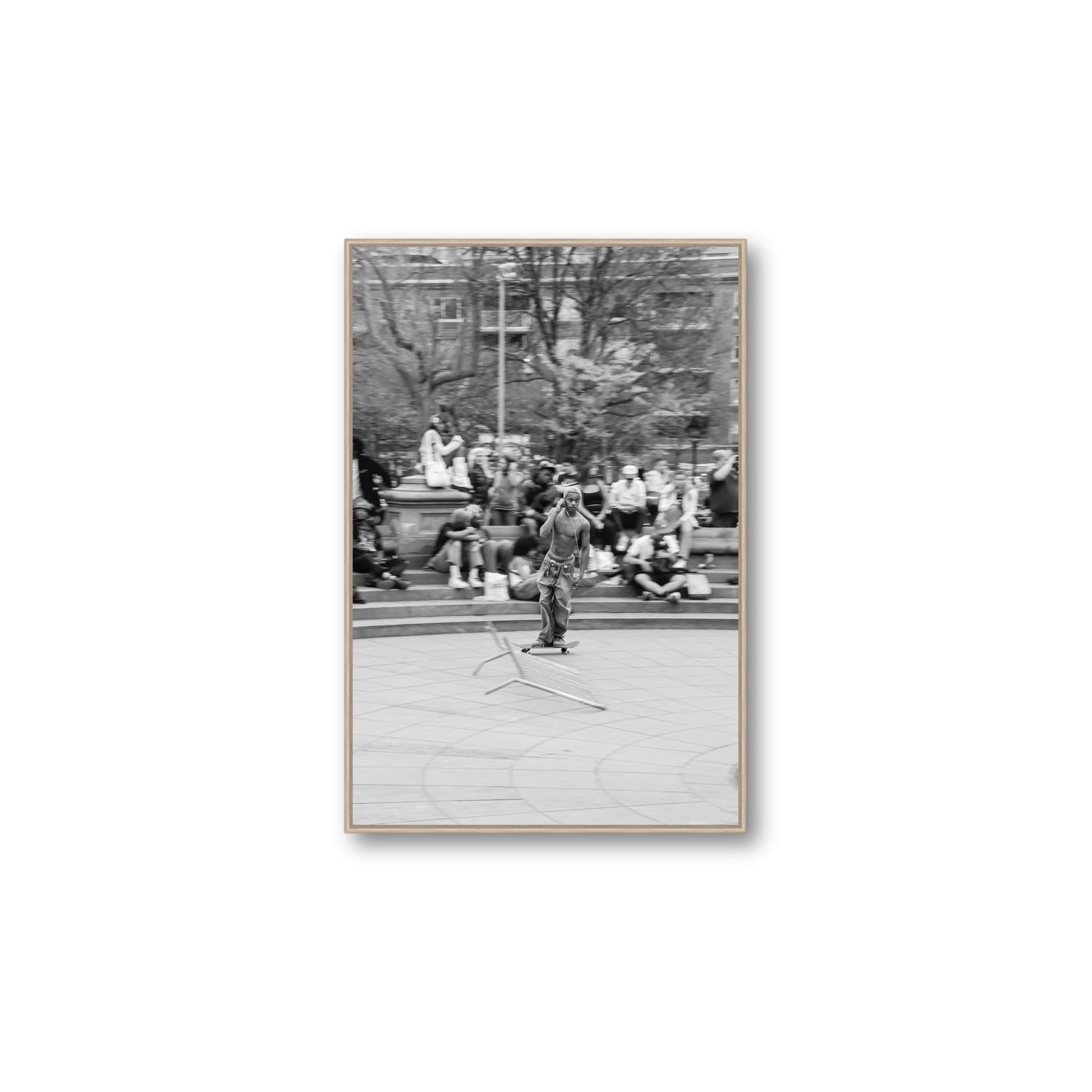 Skate Park Serenade New York NYC Black & White wall art Large fine art canvas in natural oak float frame