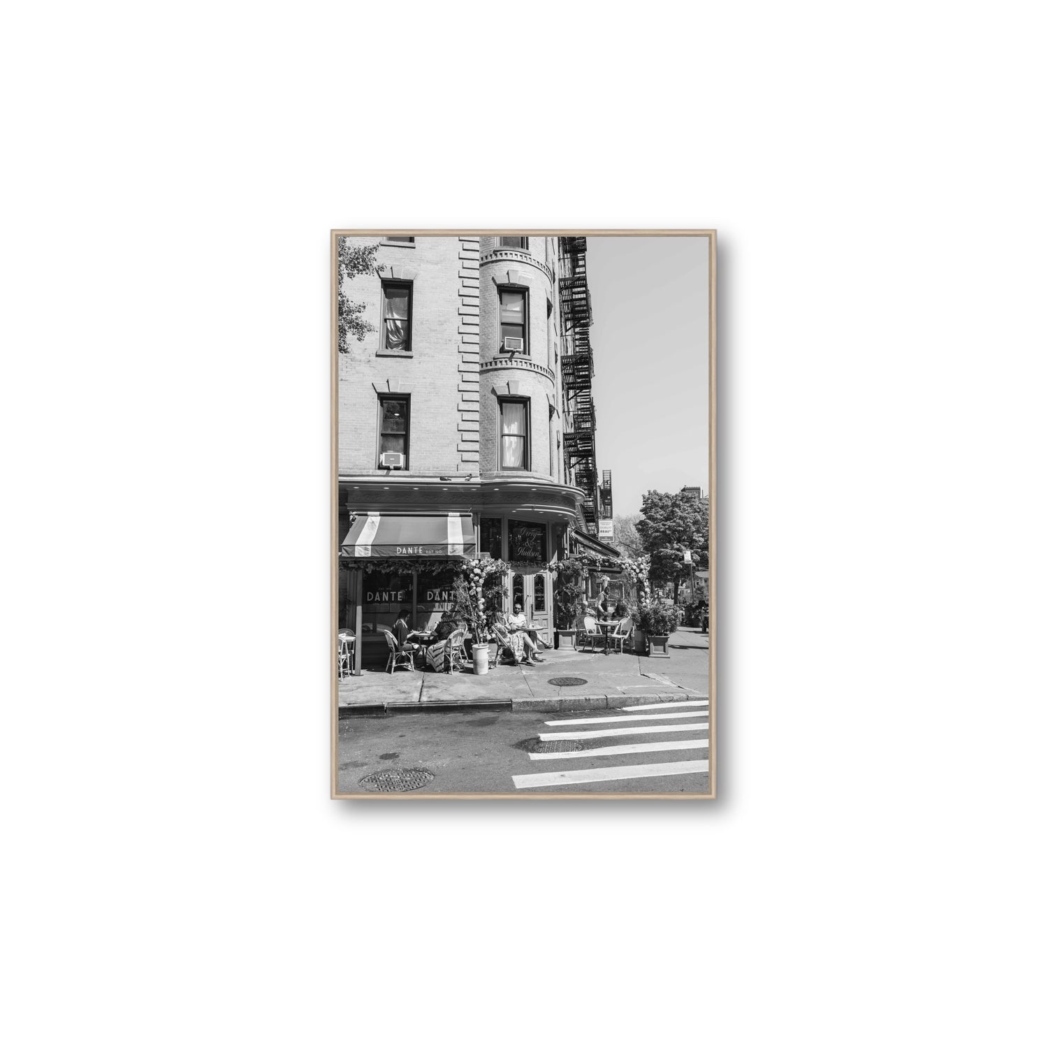 Sunny Soiree New York NYC Black & White wall art Large fine art canvas in natural oak float frame