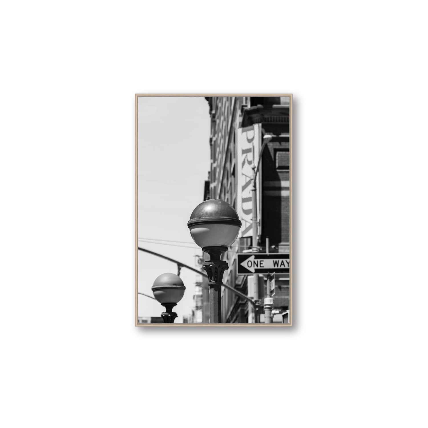 Subway Style New York NYC Black & White wall art Large fine art canvas in natural oak float frame