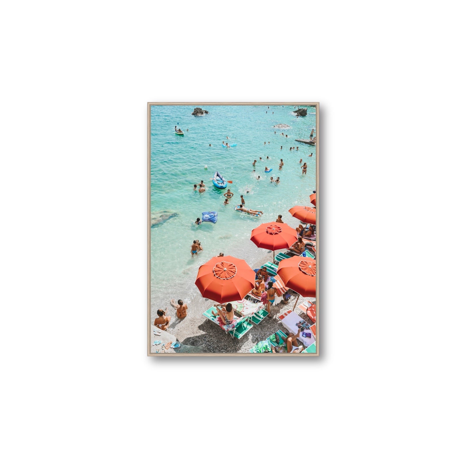 Easy Street Capri Italian beach wall art Large fine art canvas in natural oak float frame