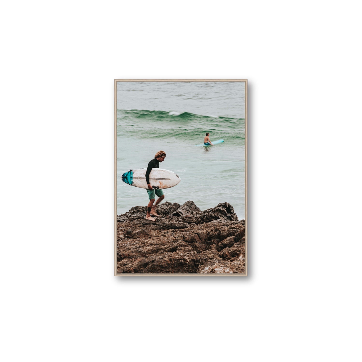 Not All Who Wander Are Lost Byron Bay Surf wall art Large fine art canvas in natural oak float frame