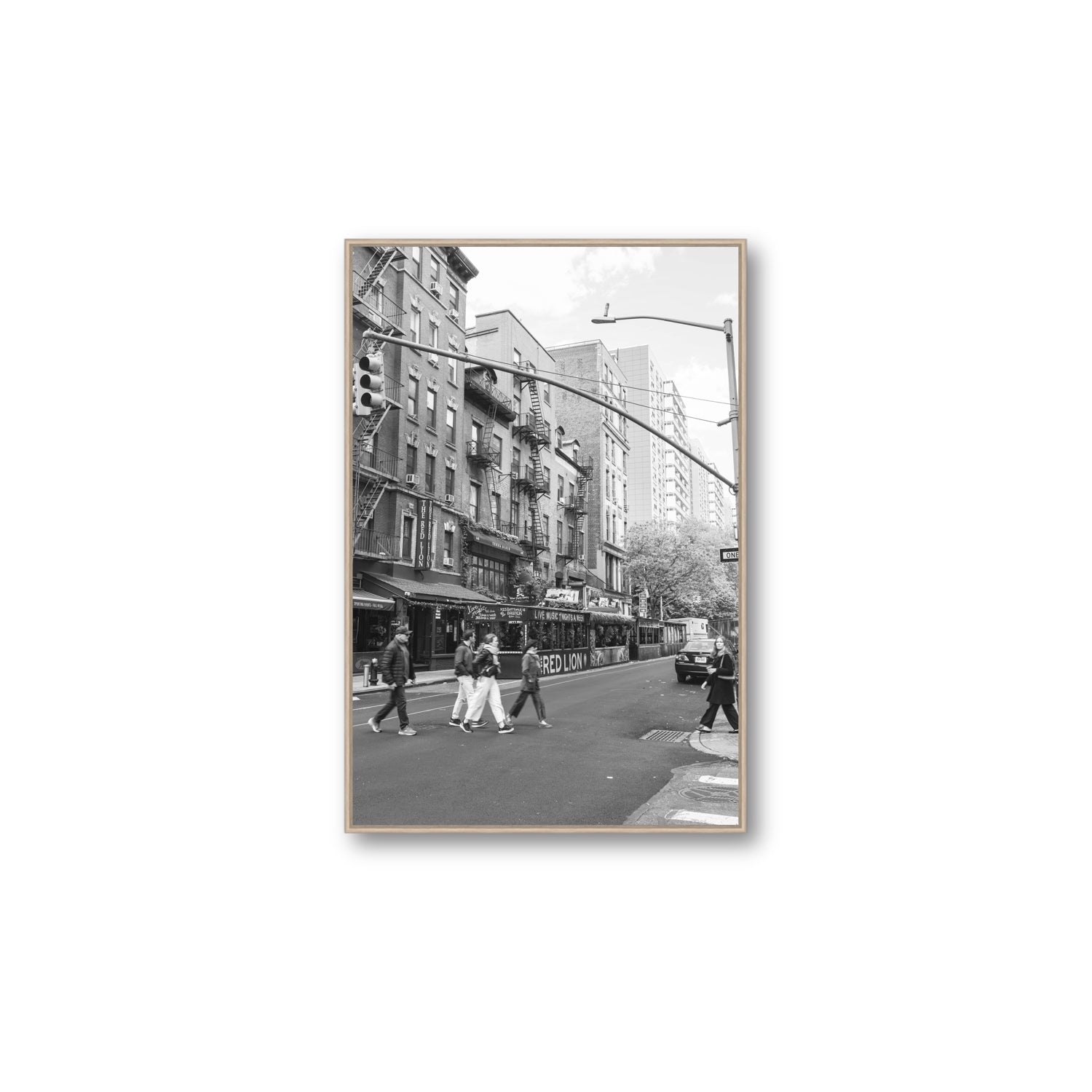 Spectral Streets New York NYC Black & White wall art Large fine art canvas in natural oak float frame
