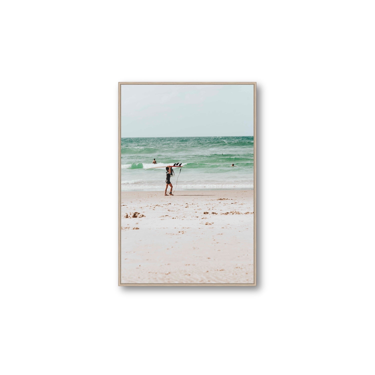 Grommet Byron Bay Surf coastal wall art Large fine art canvas in natural oak float frame