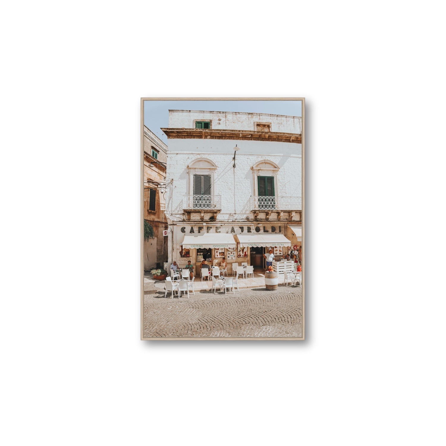 L'Ora di Pranzo Puglia L’Ora di Pranzo Italian art print Large fine art canvas in natural oak float frame
