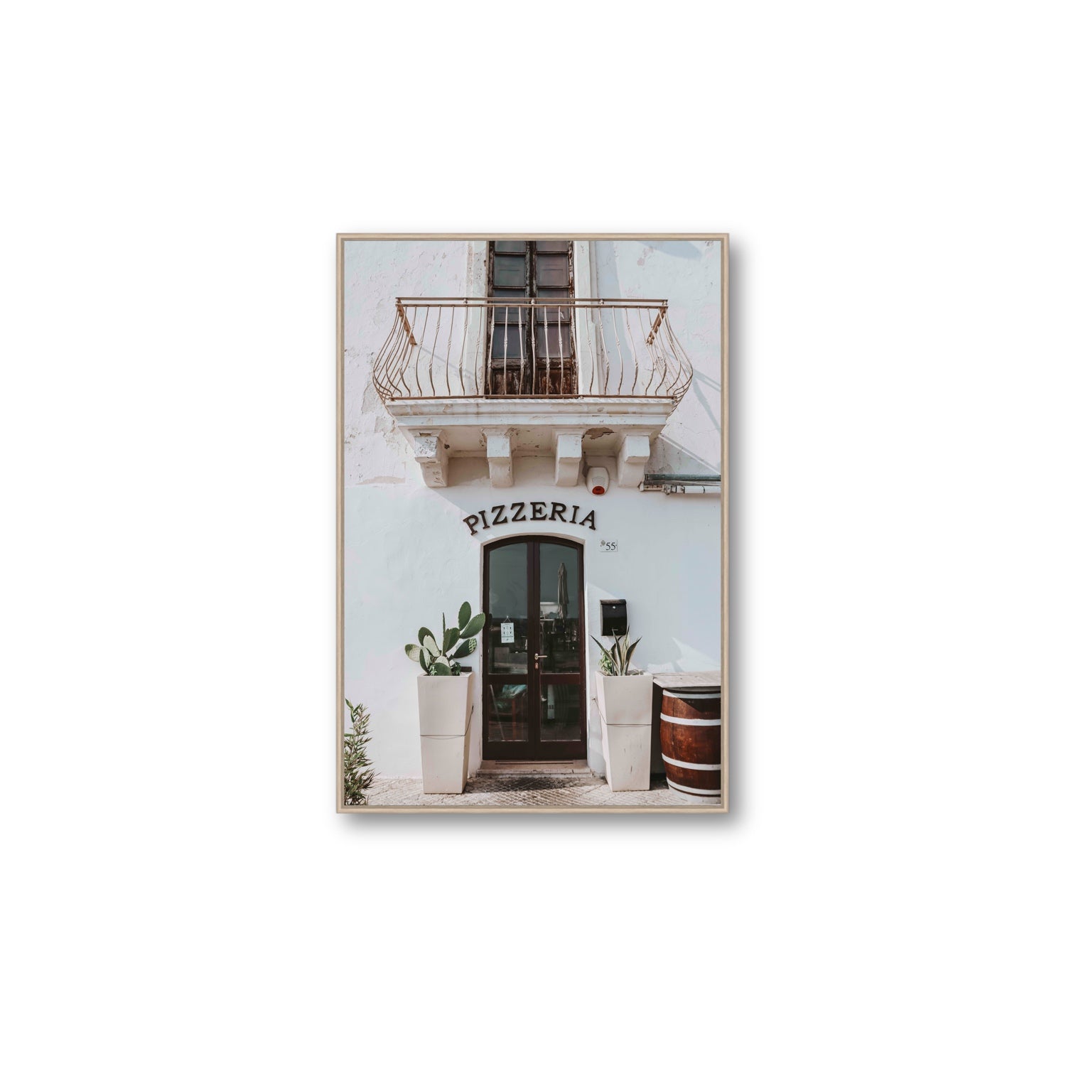 Pizzeria Puglia Italian wall art Large fine art canvas in natural oak float frame