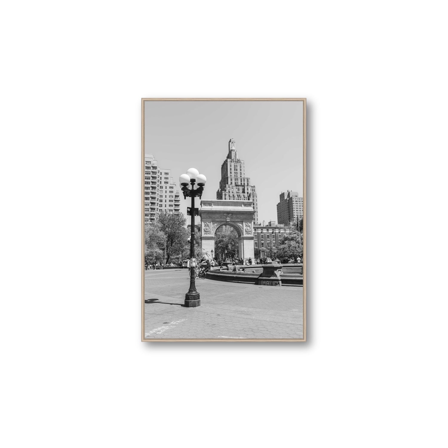Pole Position New York NYC Black & White wall art Large fine art canvas in natural oak float frame